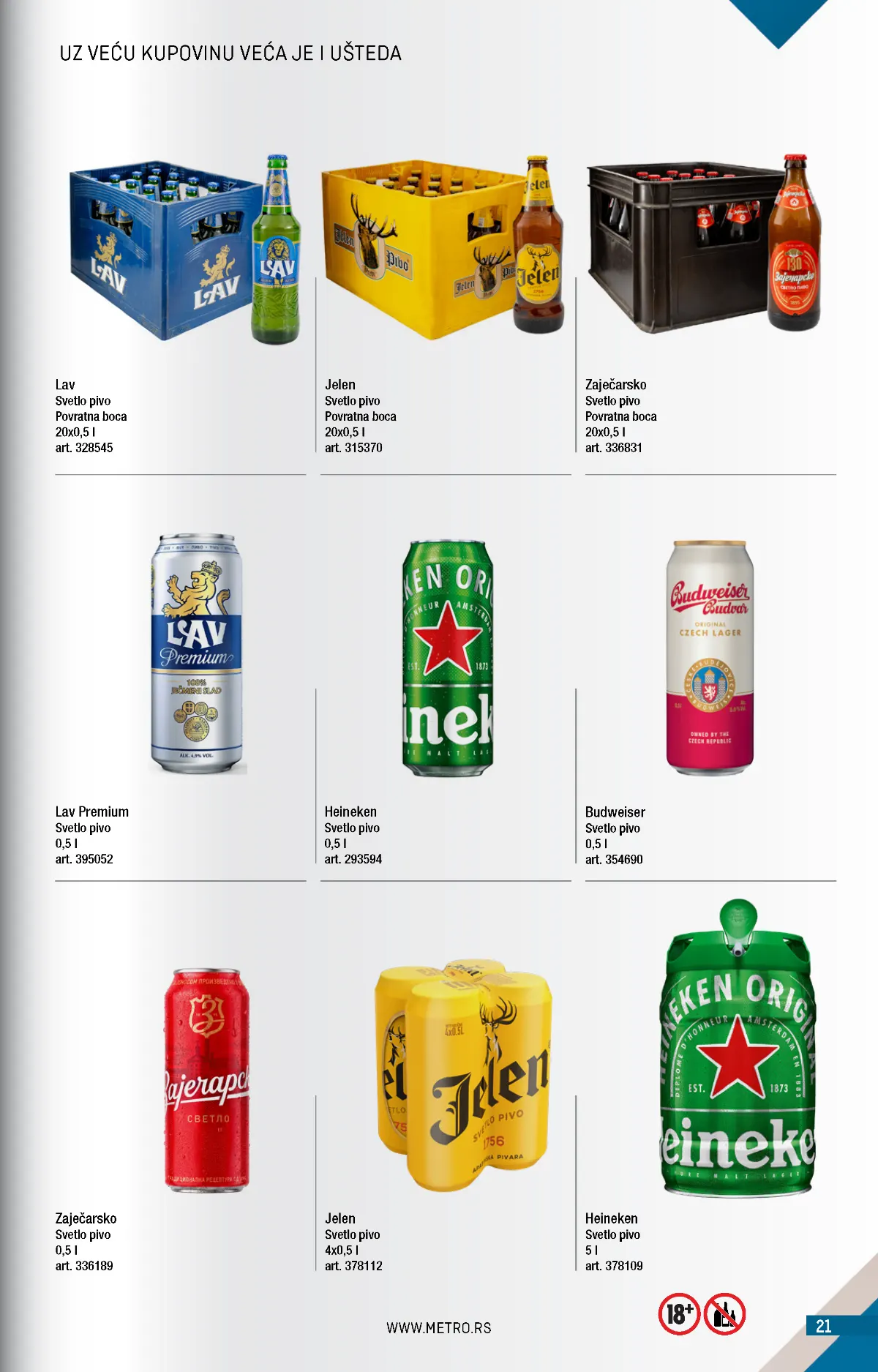 METRO katalog – pivo, strana 21 METRO katalog novembar 2026. – Jelen, Lav, Heineken i druga piva