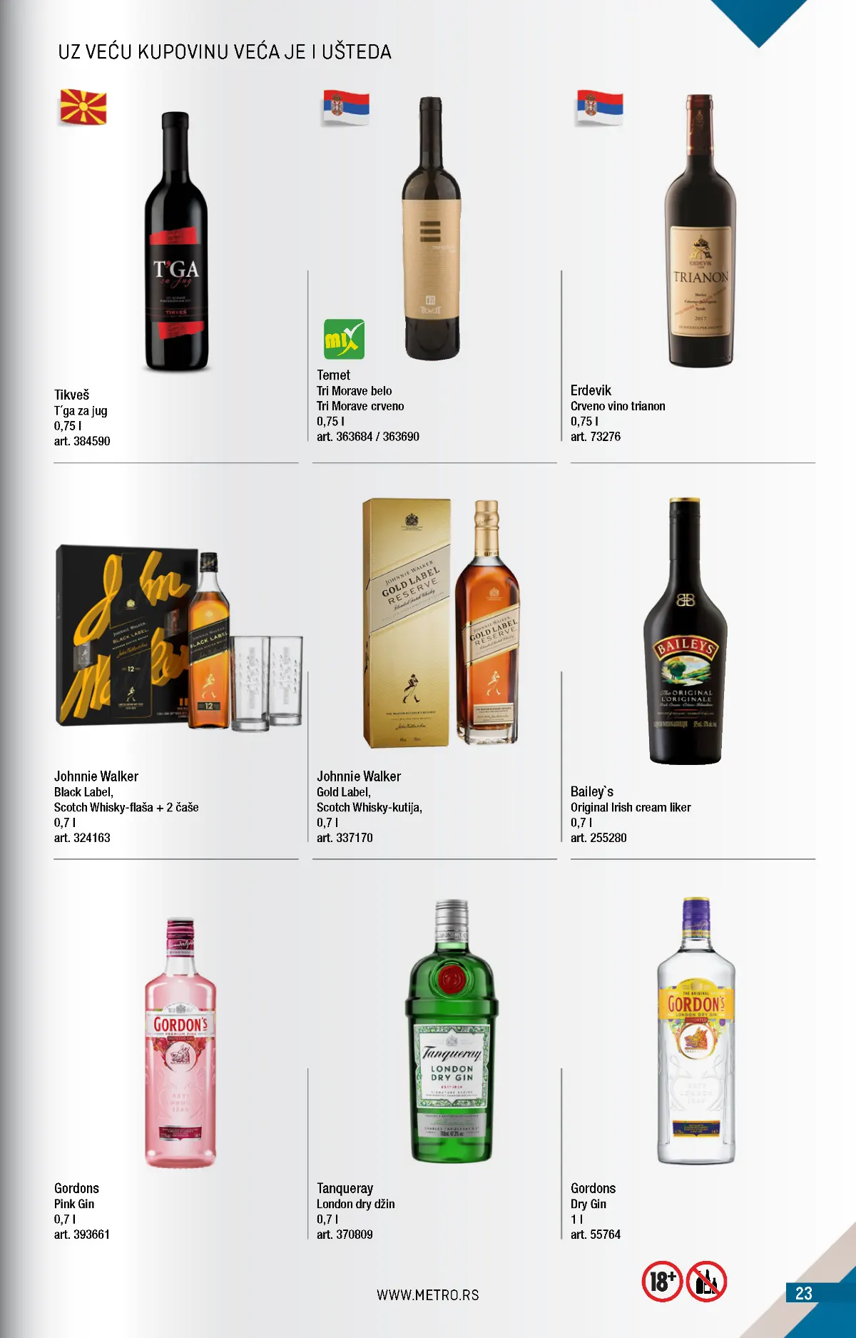 METRO katalog – alkoholna pića, strana 23 METRO katalog novembar 2026. – Johnnie Walker, Tanqueray i druga alkoholna pića