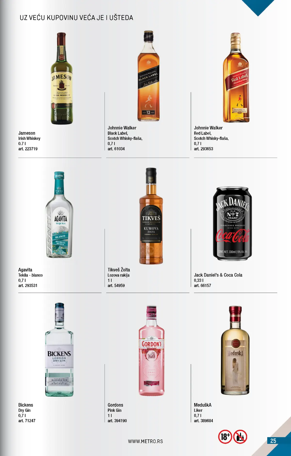 METRO katalog – viski i džin, strana 25 METRO katalog novembar 2026. – Jameson, Jack Daniel's, Gordon's i druga pića