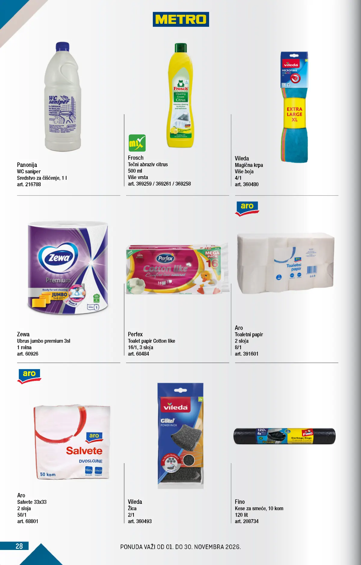 METRO katalog – papirna galanterija, strana 28 METRO katalog novembar 2026. – Zewa, Perfex, Vileda i sredstva za domaćinstvo