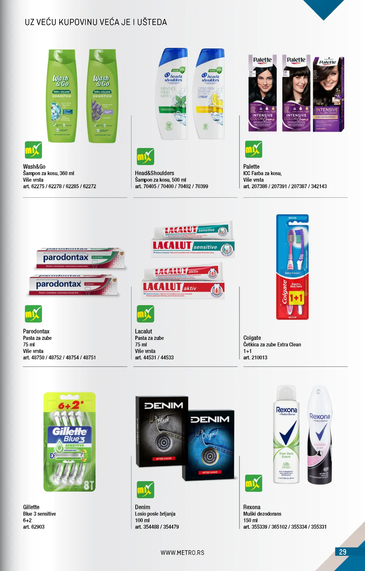 METRO katalog – lična higijena, strana 29 METRO katalog novembar 2026. – Head and Shoulders, Parodontax, Gillette i kozmetika