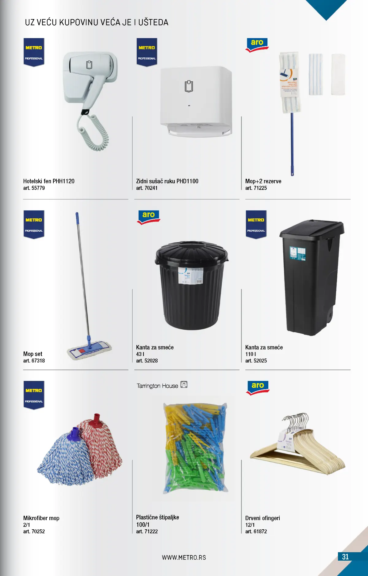 METRO katalog – oprema za održavanje, strana 31 METRO katalog novembar 2026. – mop setovi, kante, hotelski fen i sušači ruku