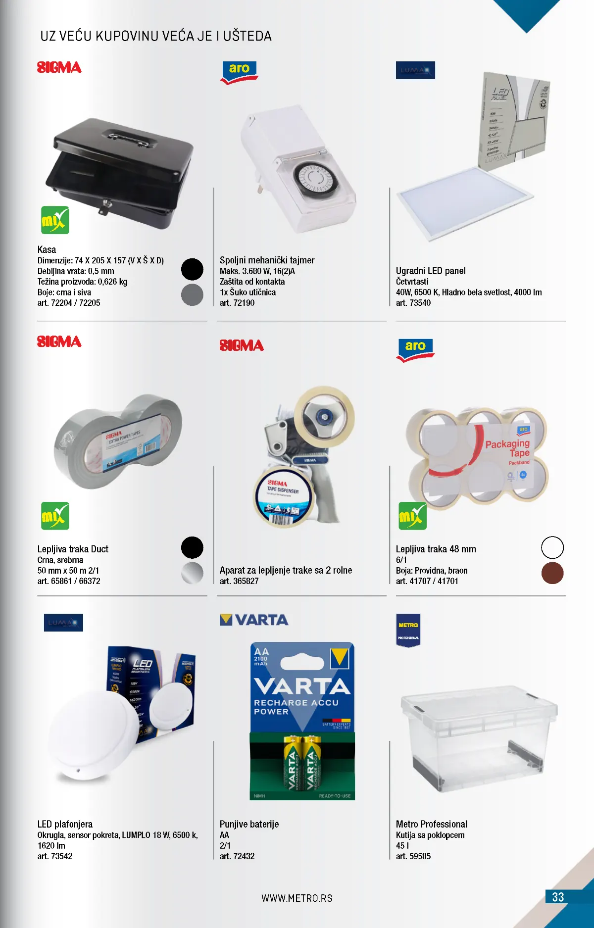 METRO katalog – rasveta i oprema, strana 33 METRO katalog novembar 2026. – LED rasveta, baterije, tajmeri i oprema
