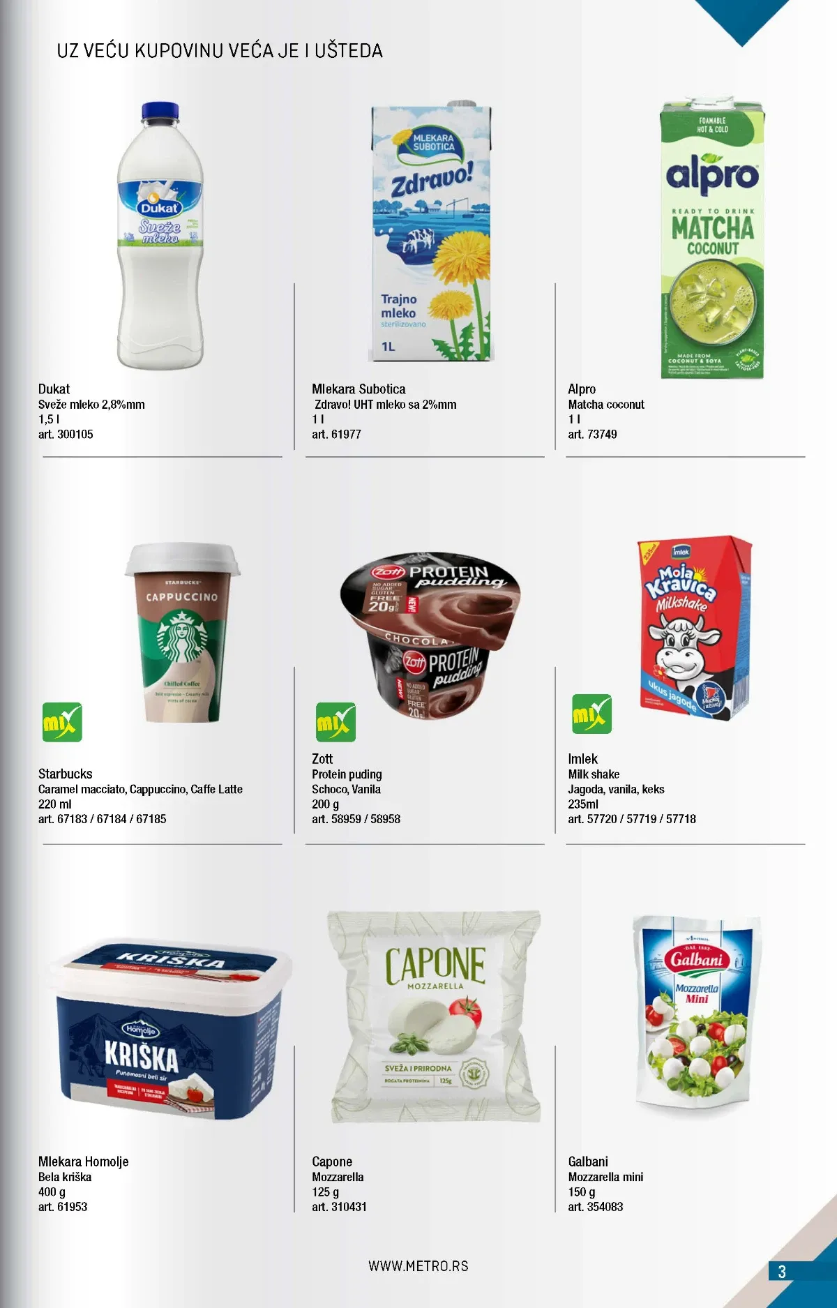 METRO katalog strana 3 – Dukat sveže mleko, Starbucks napici i Galbani mozzarella mini