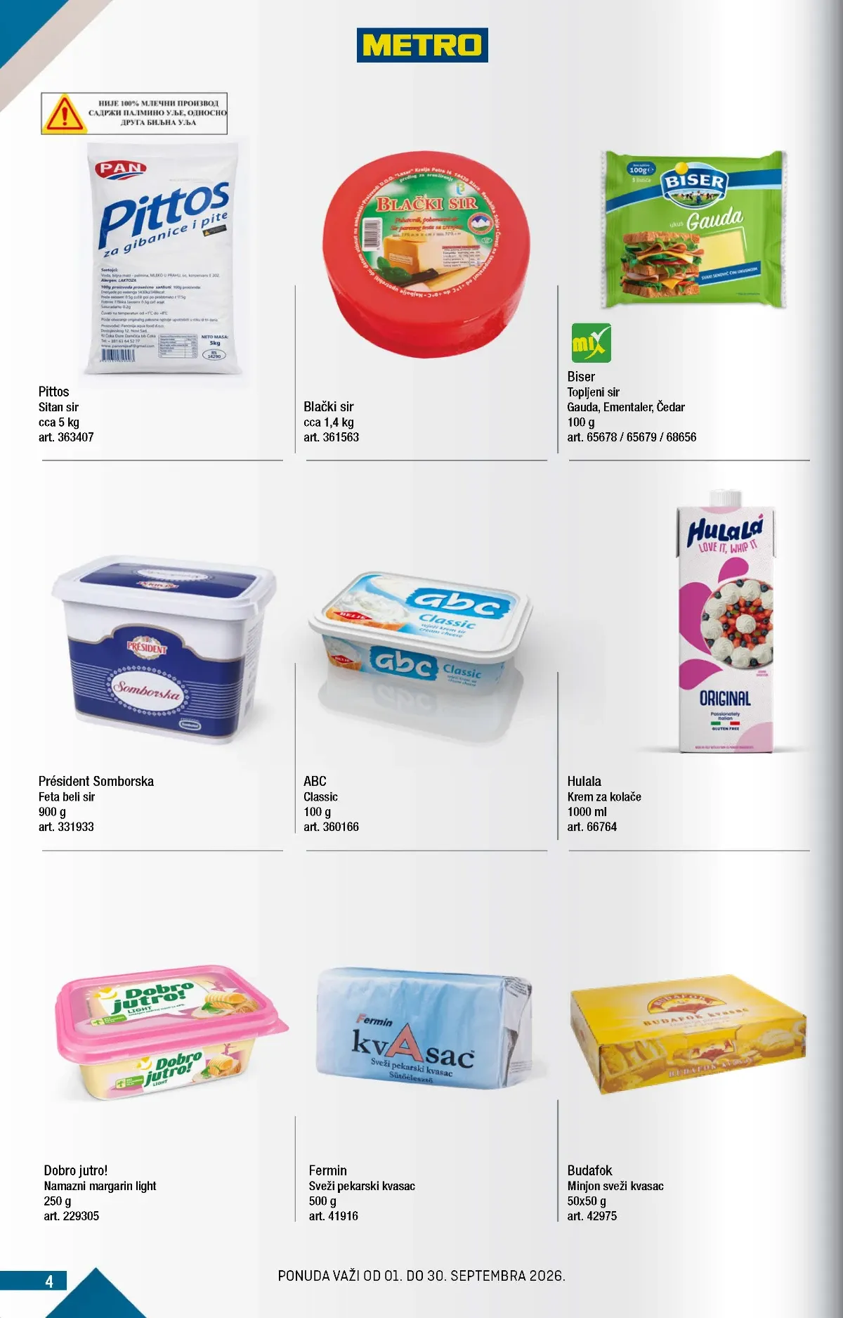 METRO katalog strana 4 – Président feta sir, Biser topljeni sir i Hulala krem za kolače
