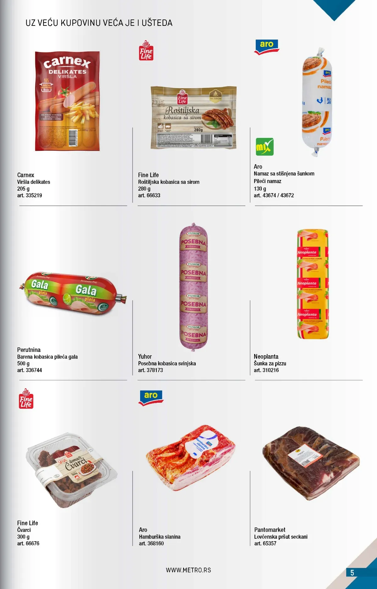 METRO katalog strana 5 – Carnex viršle, Fine Life roštiljska kobasica i Neoplanta šunka za pizzu