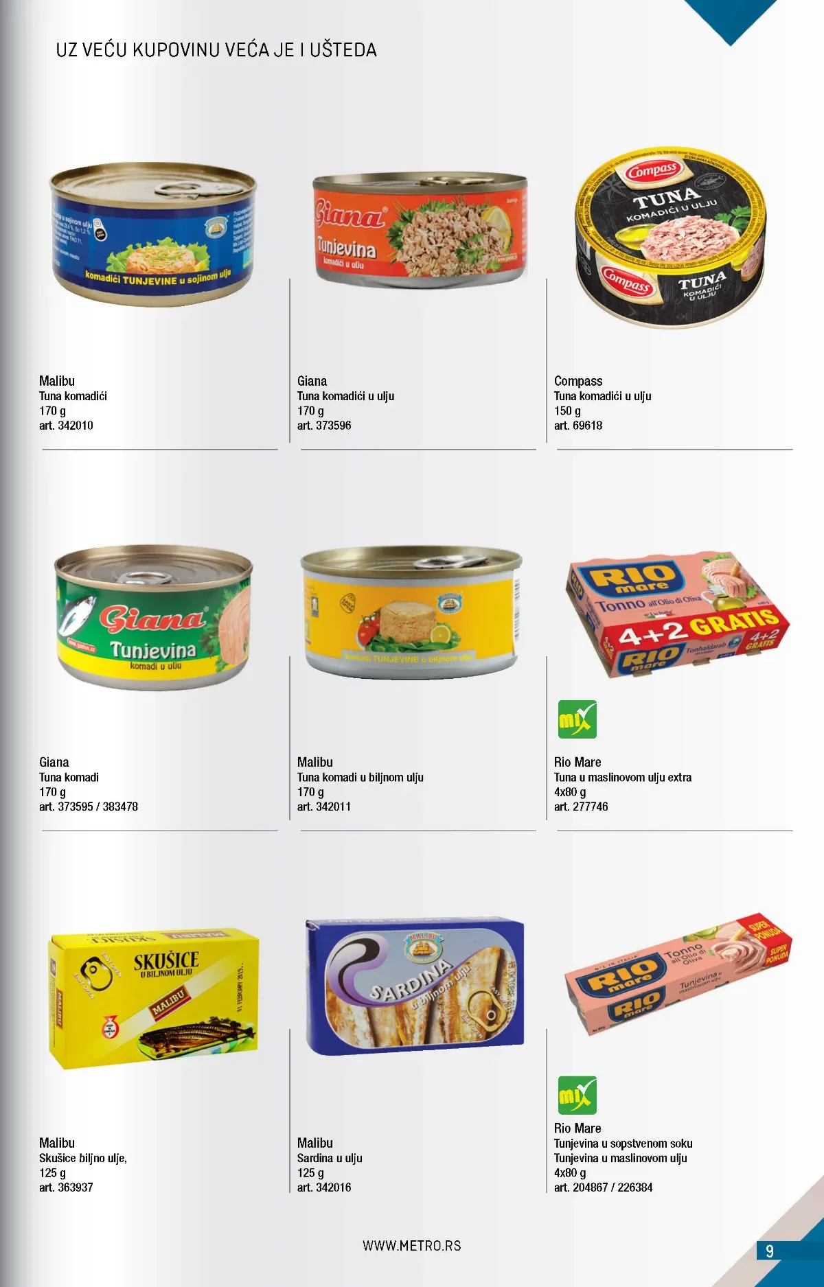 METRO katalog strana 9 – Malibu tuna, Rio Mare tunjevina i sardina u biljnom ulju