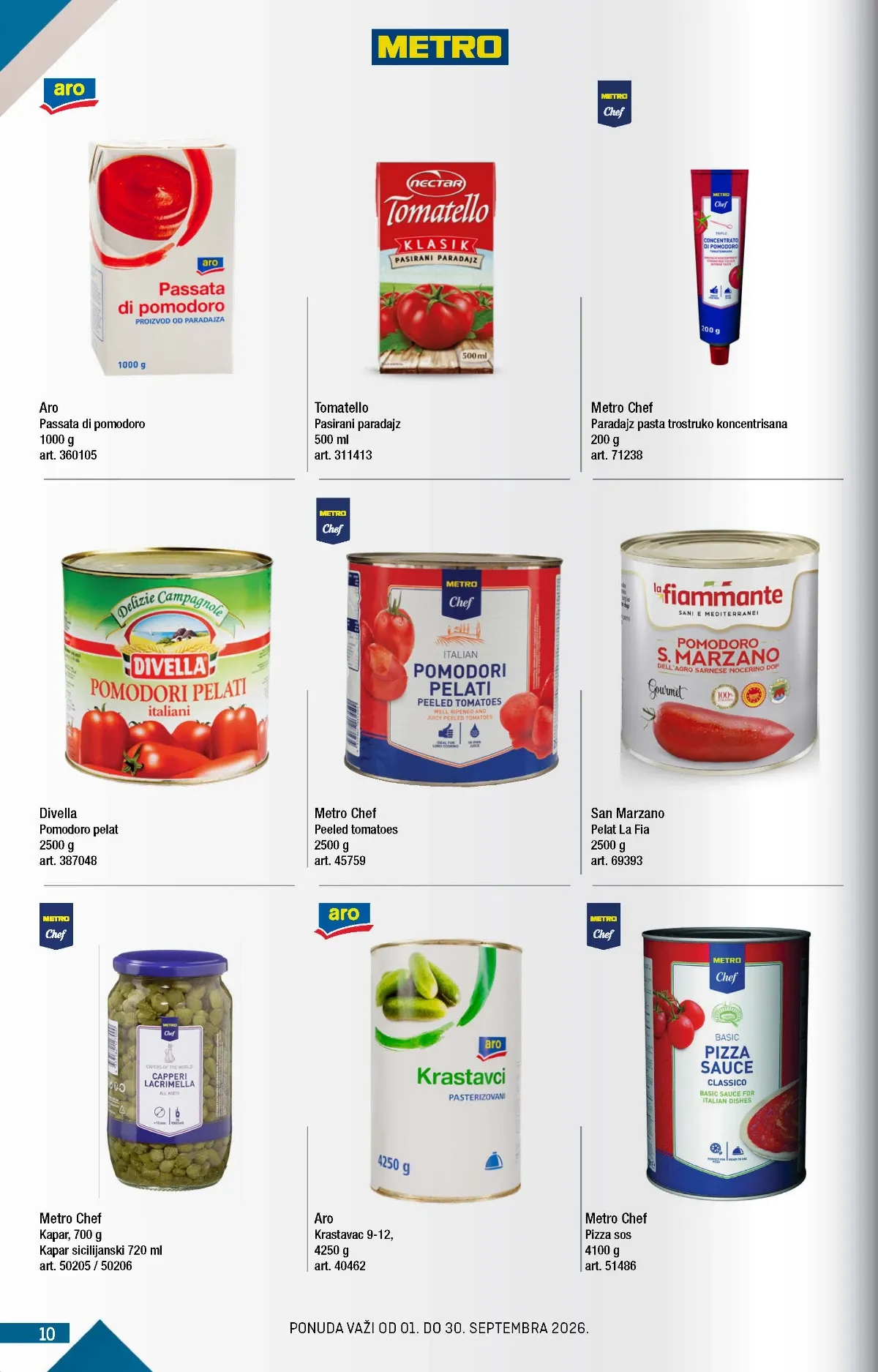 METRO katalog strana 10 – Aro pasirani paradajz, Divella pelat i Metro Chef pizza sos