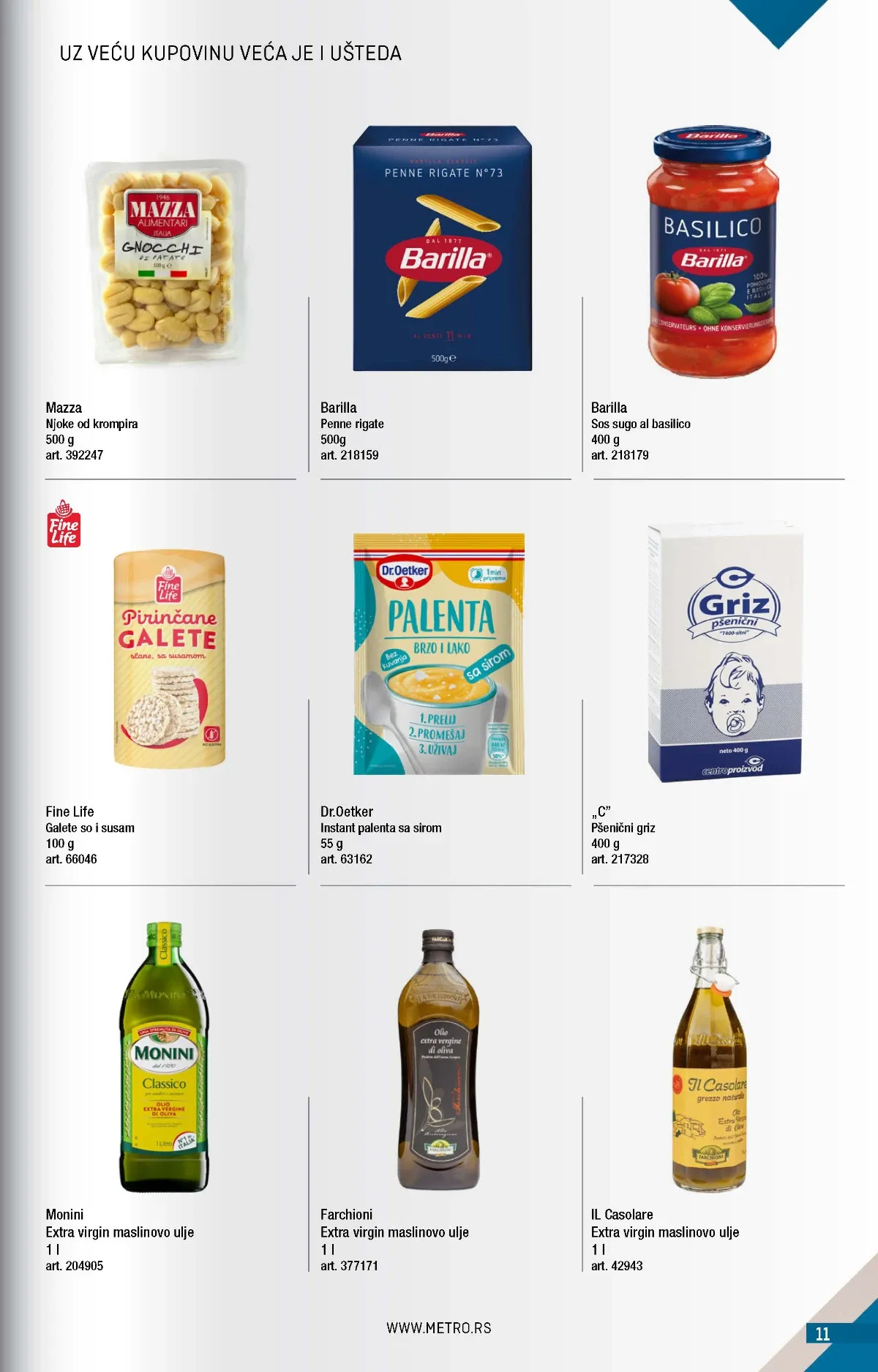 METRO katalog strana 11 – Barilla penne, Mazza njoke i Monini ekstra devičansko maslinovo ulje
