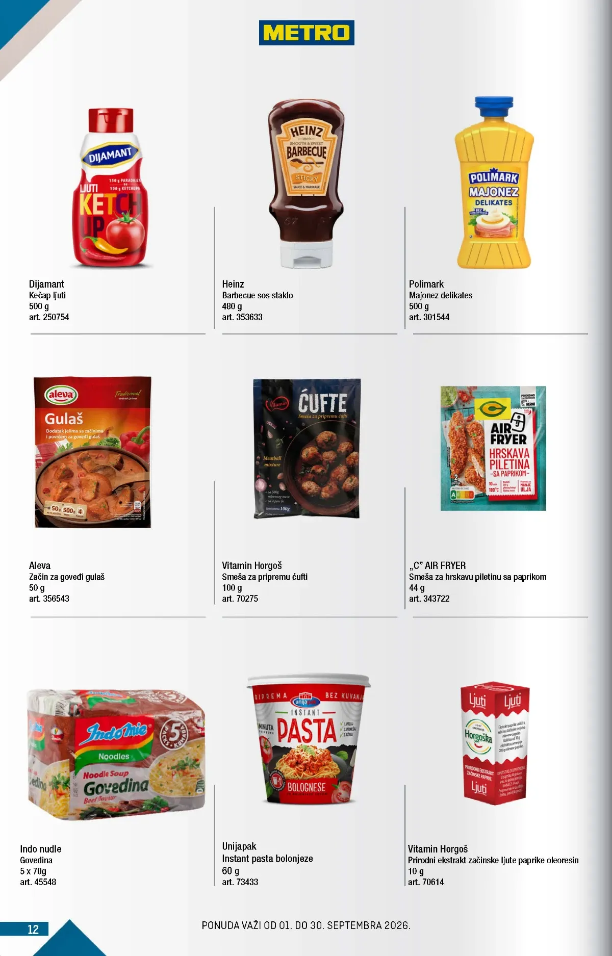METRO katalog strana 12 – Dijamant kečap, Polimark majonez i Indo goveđe nudle