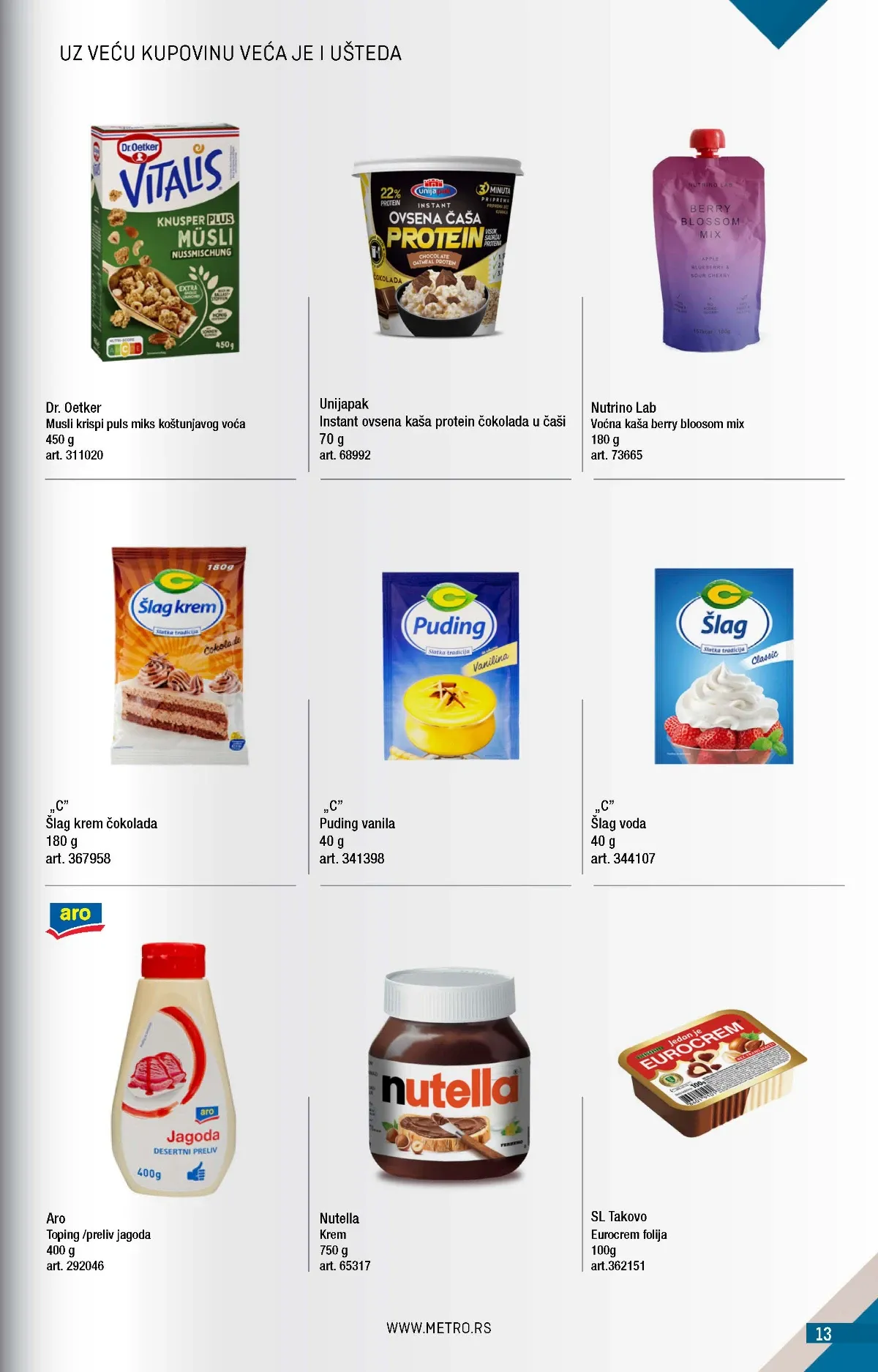 METRO katalog strana 13 – Dr. Oetker musli, Nutella krem od 750 grama i Eurocrem