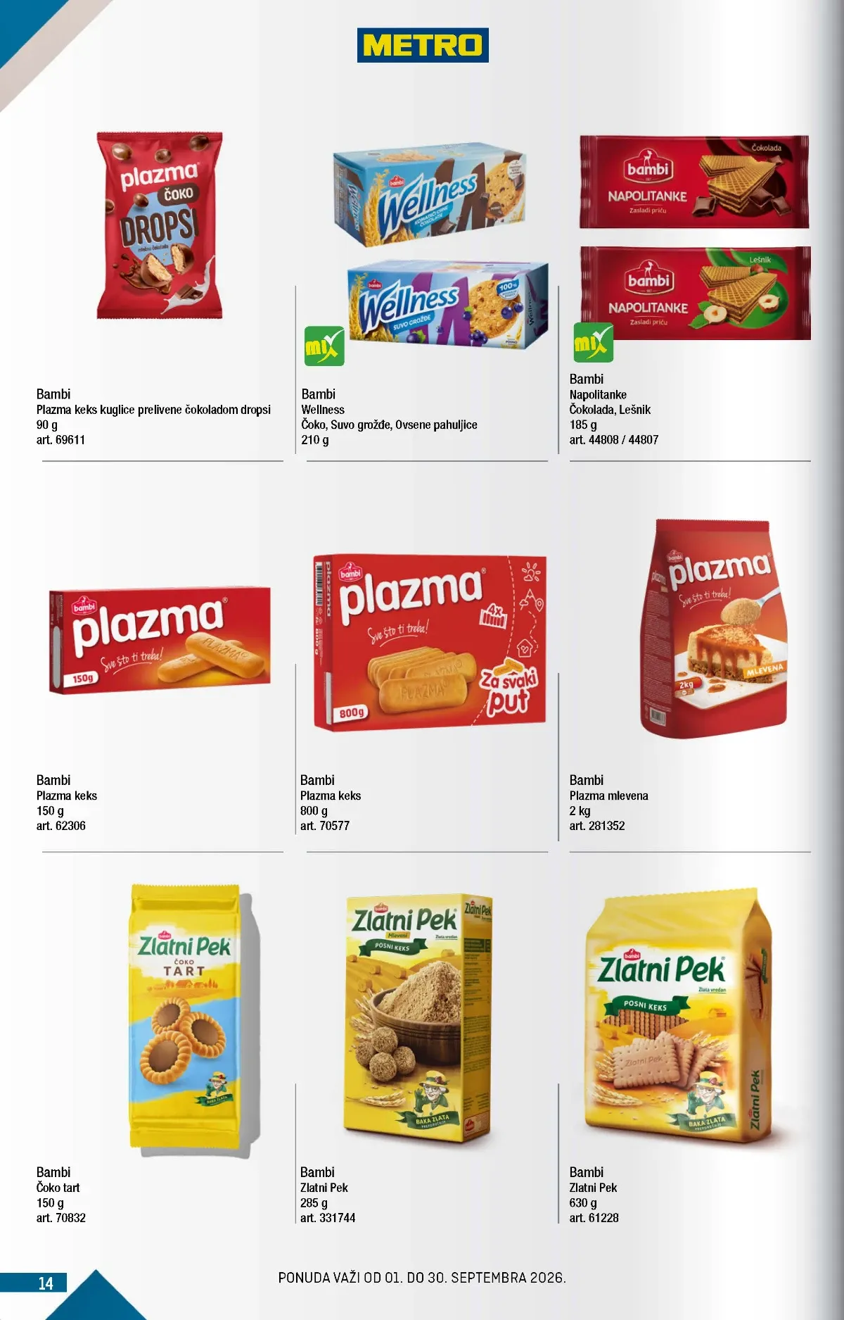 METRO katalog strana 14 – Bambi Plazma keks, Wellness keks i Zlatni Pek
