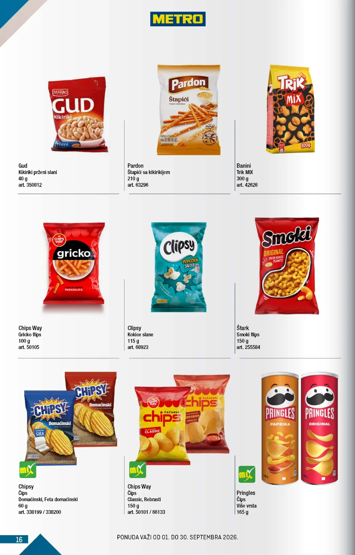 METRO katalog strana 16 – Chipsy čips, Štark Smoki i Pringles čips