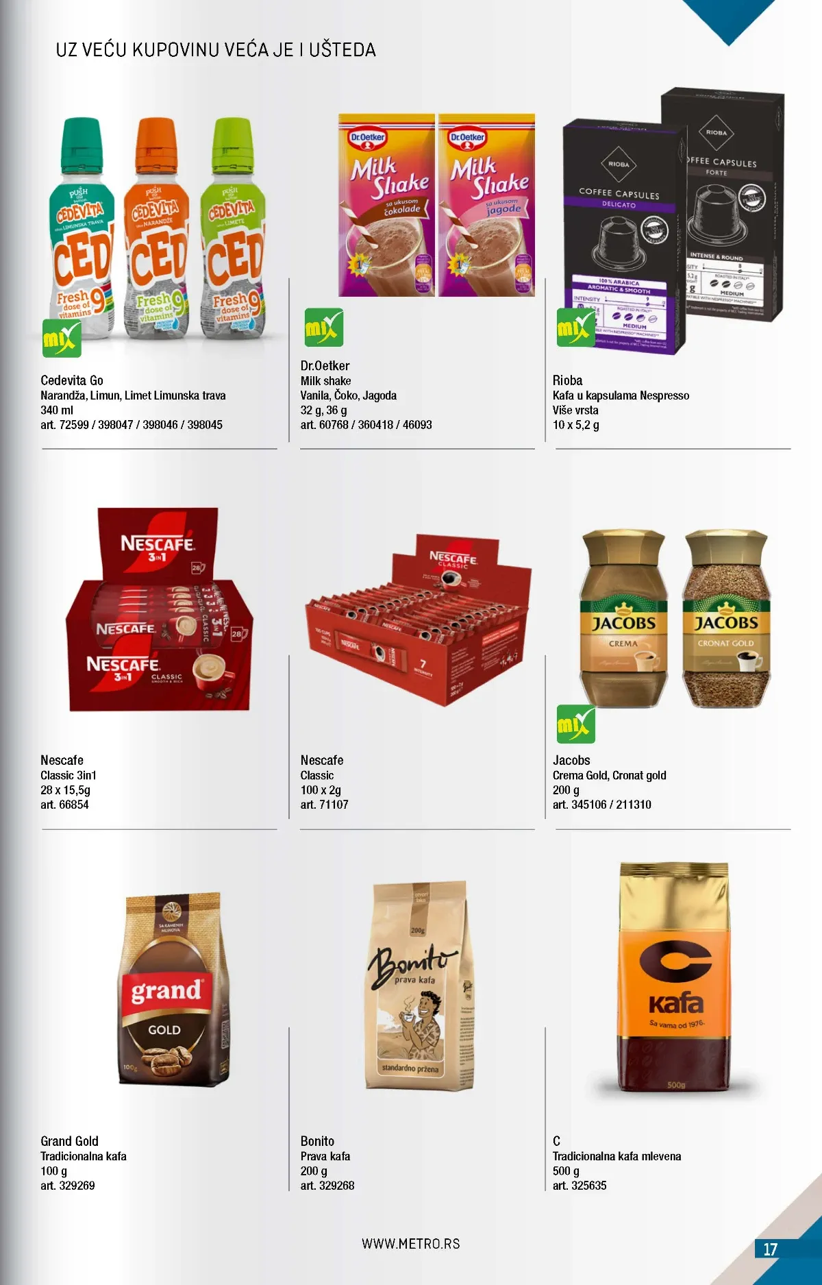 METRO katalog strana 17 – Nescafe kafa, Jacobs Crema Gold i Grand Gold tradicionalna kafa