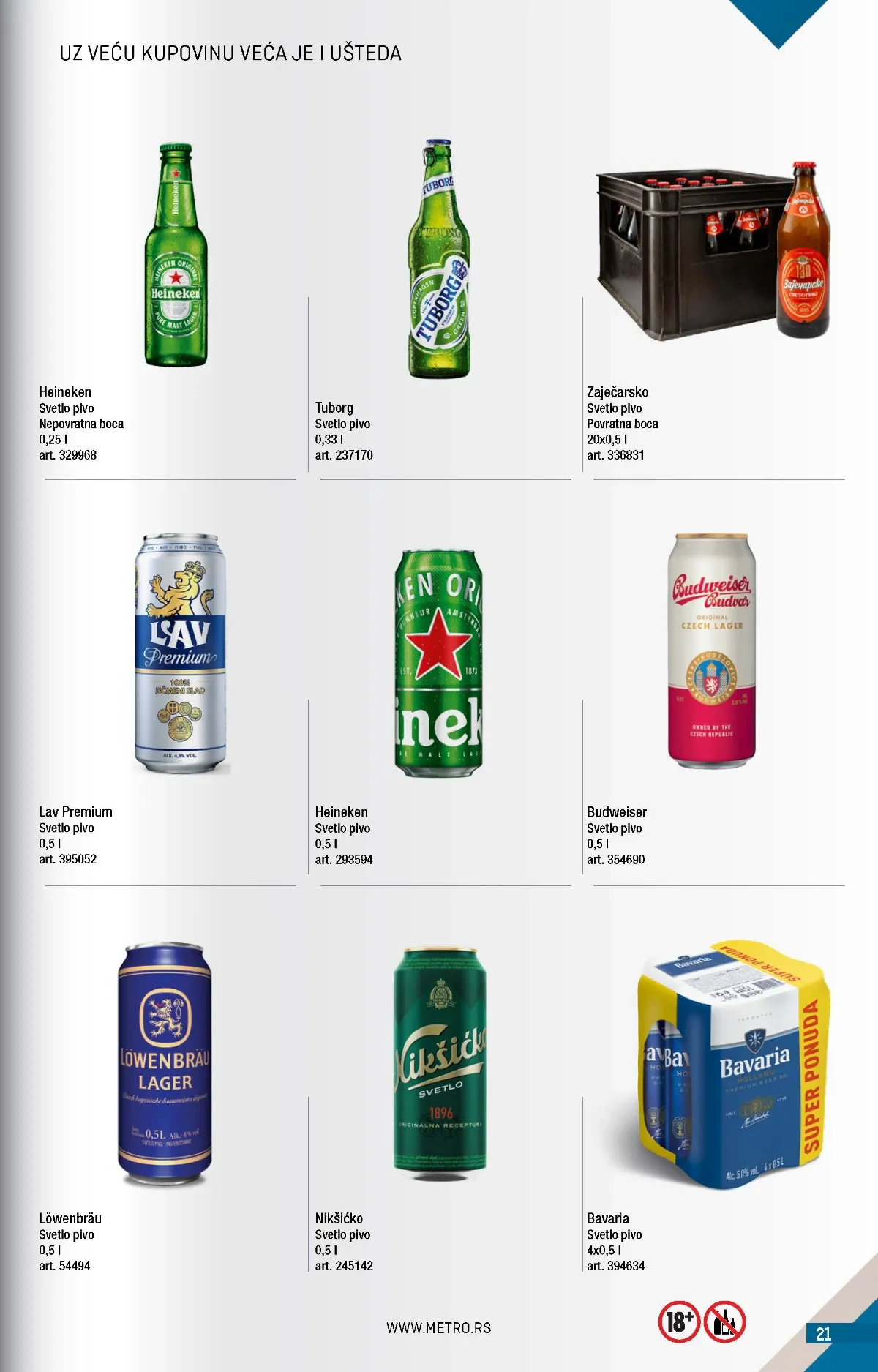 METRO katalog strana 21 – Heineken svetlo pivo, Tuborg pivo i Zaječarsko pivo