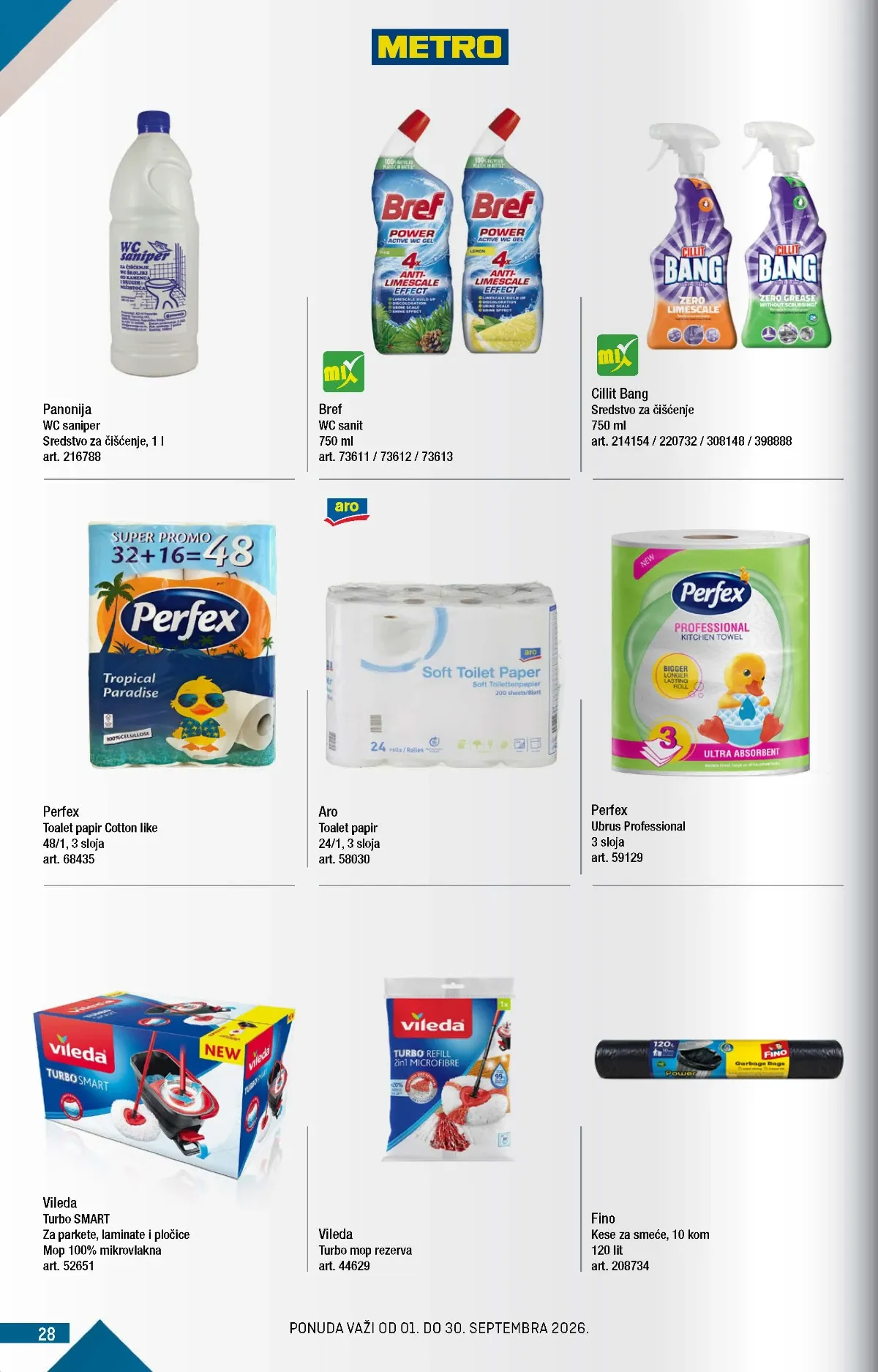METRO katalog strana 28 – Perfex toalet papir, Vileda Turbo mop i Cillit Bang sredstvo za čišćenje