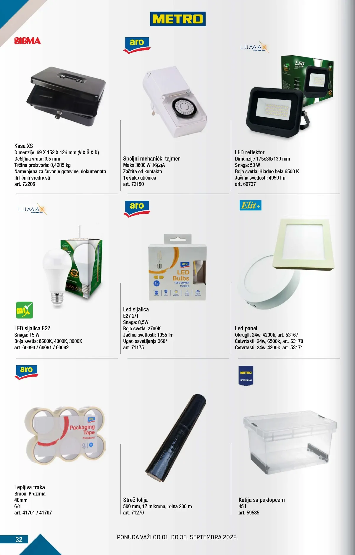 METRO katalog strana 32 – metalna kasa, LED reflektor od 50 W i streč-folija