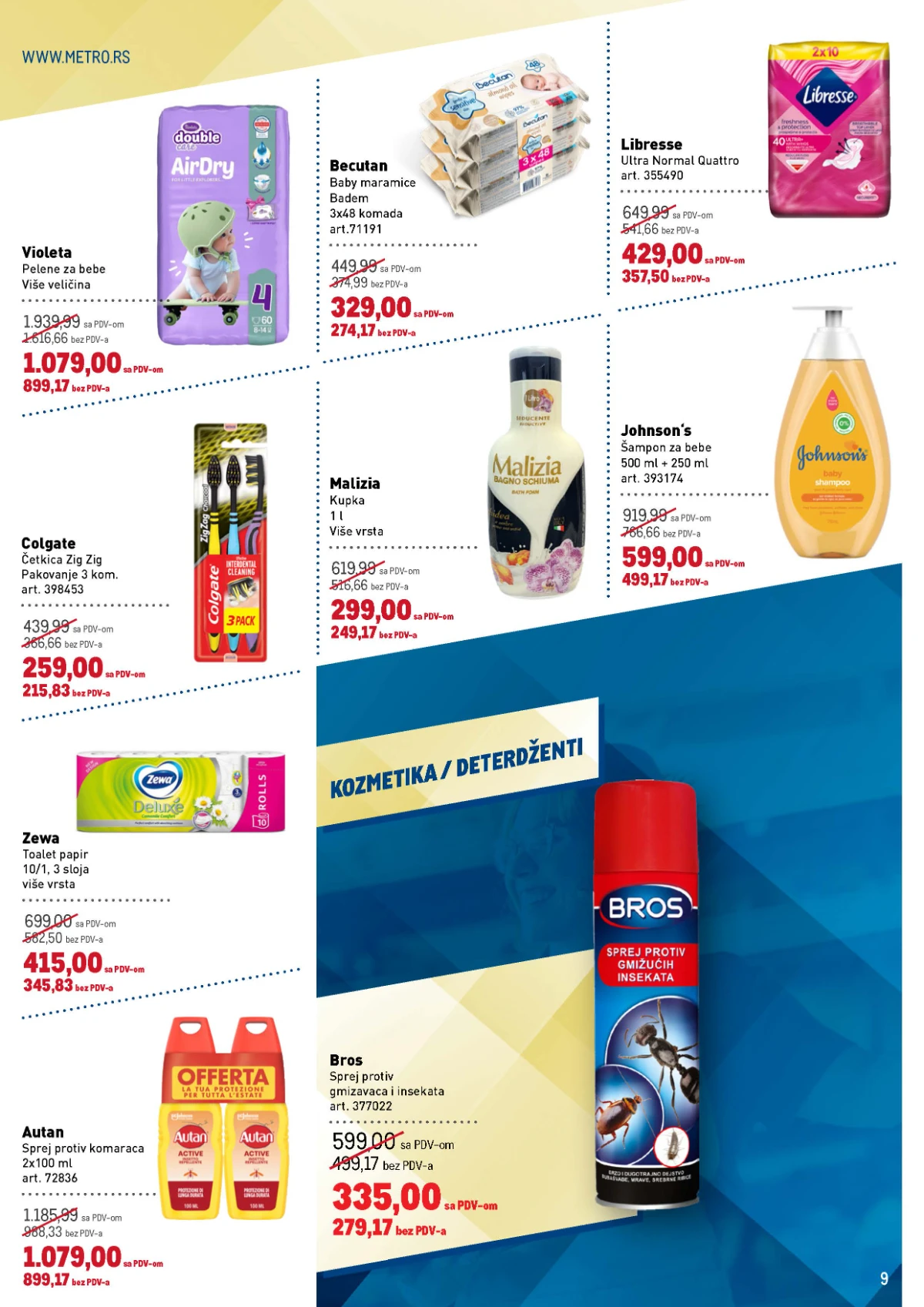 METRO katalog – Malizia, Zewa, Violeta, Becutan i Johnson's proizvodi na akciji