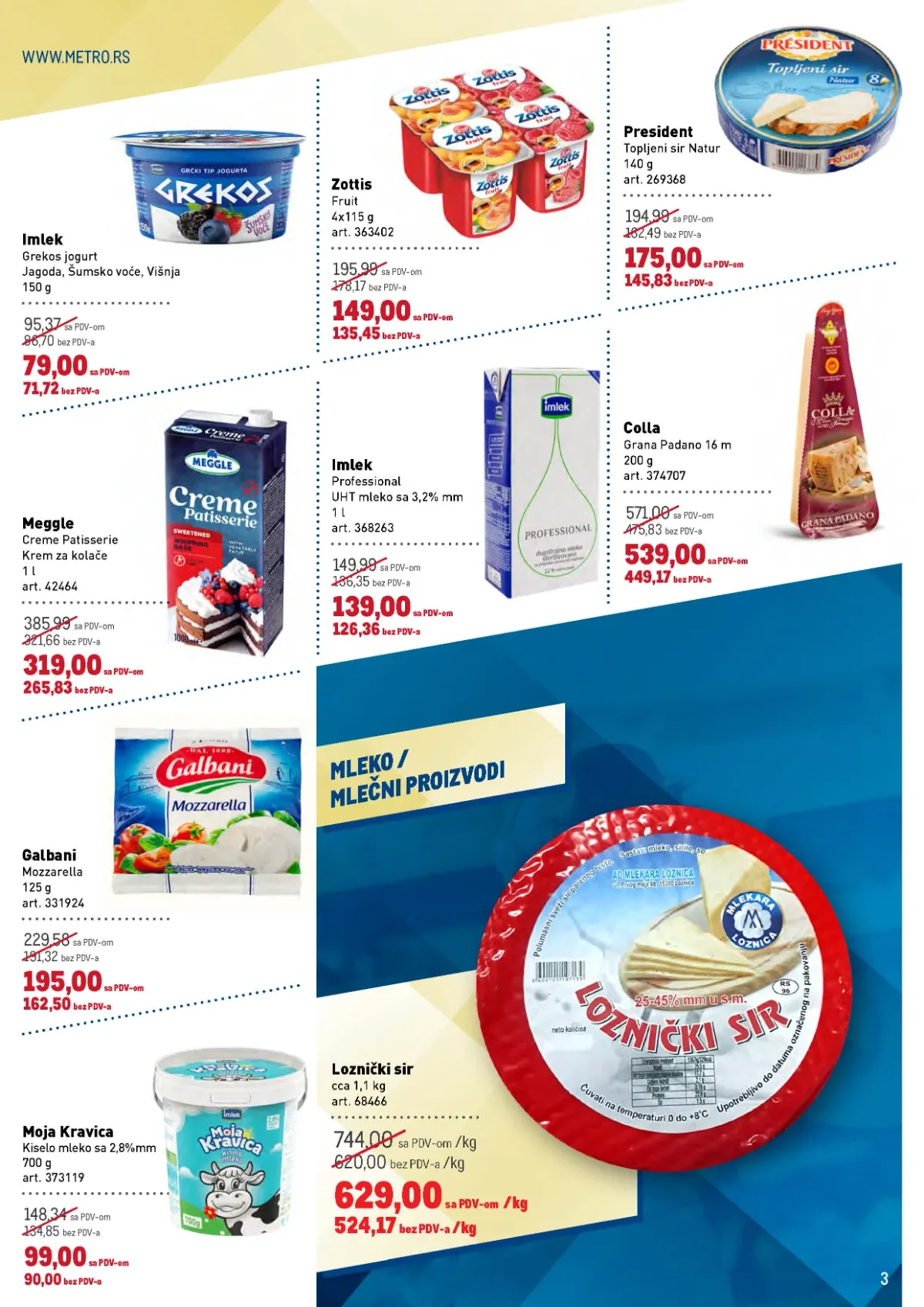 METRO katalog – akcijske cene mleka, jogurta, sireva i drugih mlečnih proizvoda