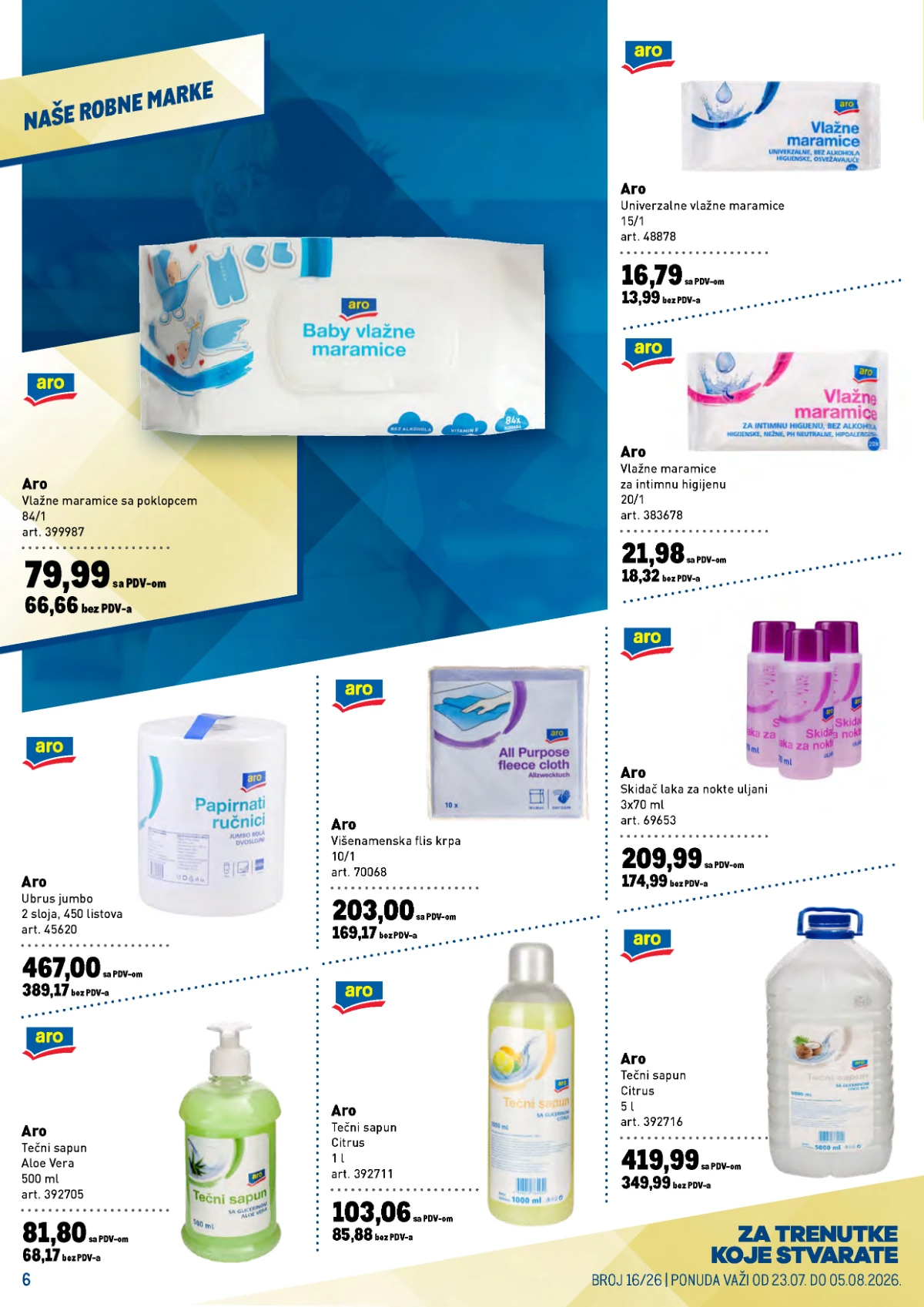METRO katalog do 05.08.2026. – Aro sredstva za higijenu, ubrusi, sapuni i vlažne maramice