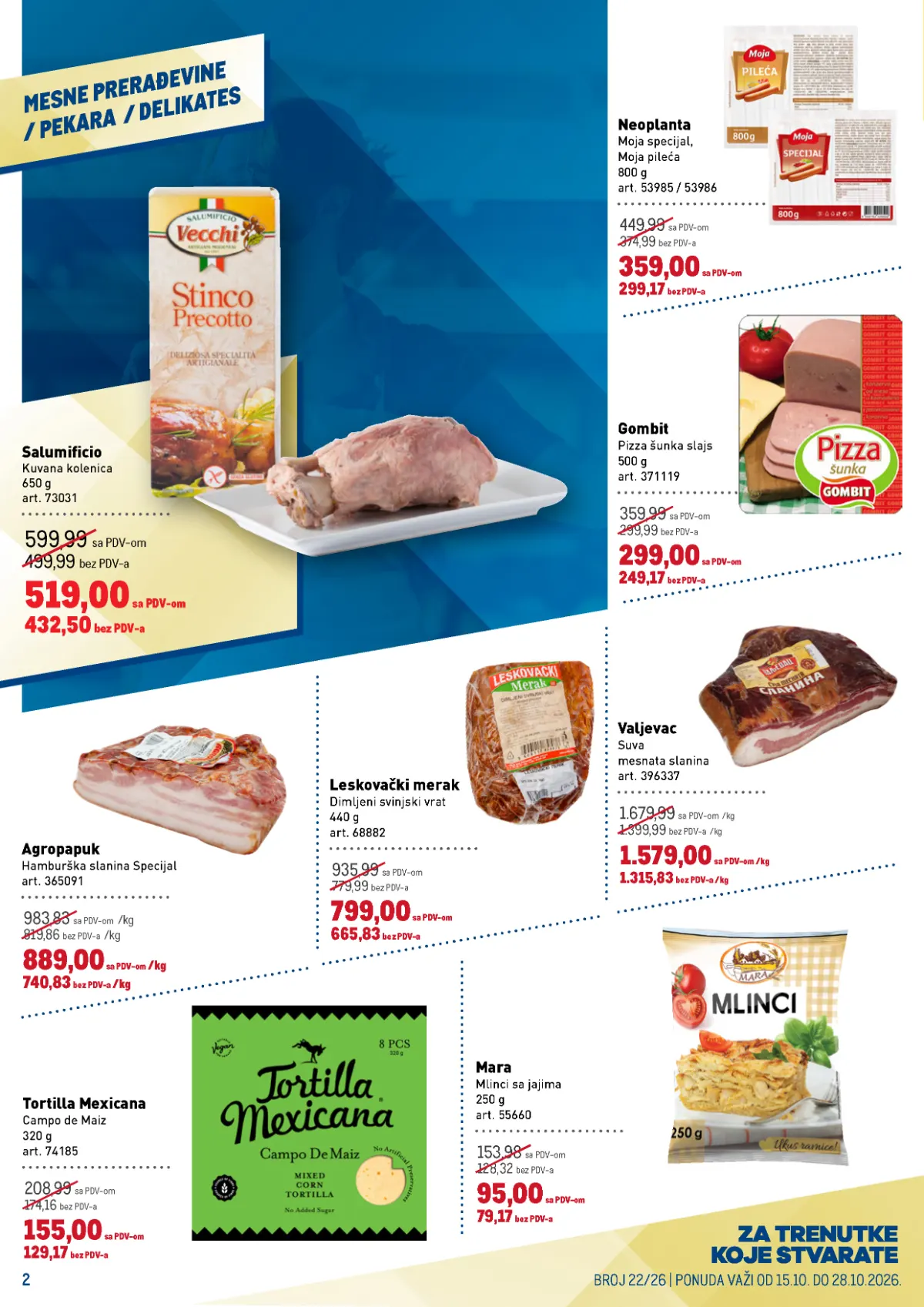 METRO katalog, strana 2 – mesne prerađevine, tortilje i mlinci na akciji od 15. do 28.10.2026.