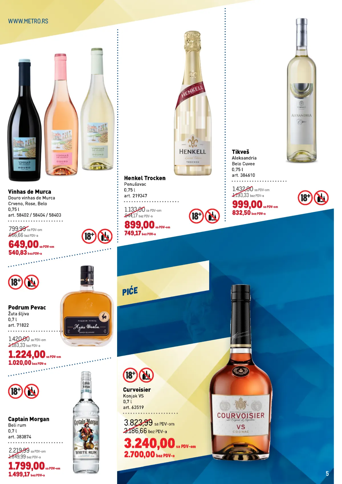 METRO katalog, strana 5 – vina, penušavo vino, rakija, rum i konjak od 15. do 28.10.2026.
