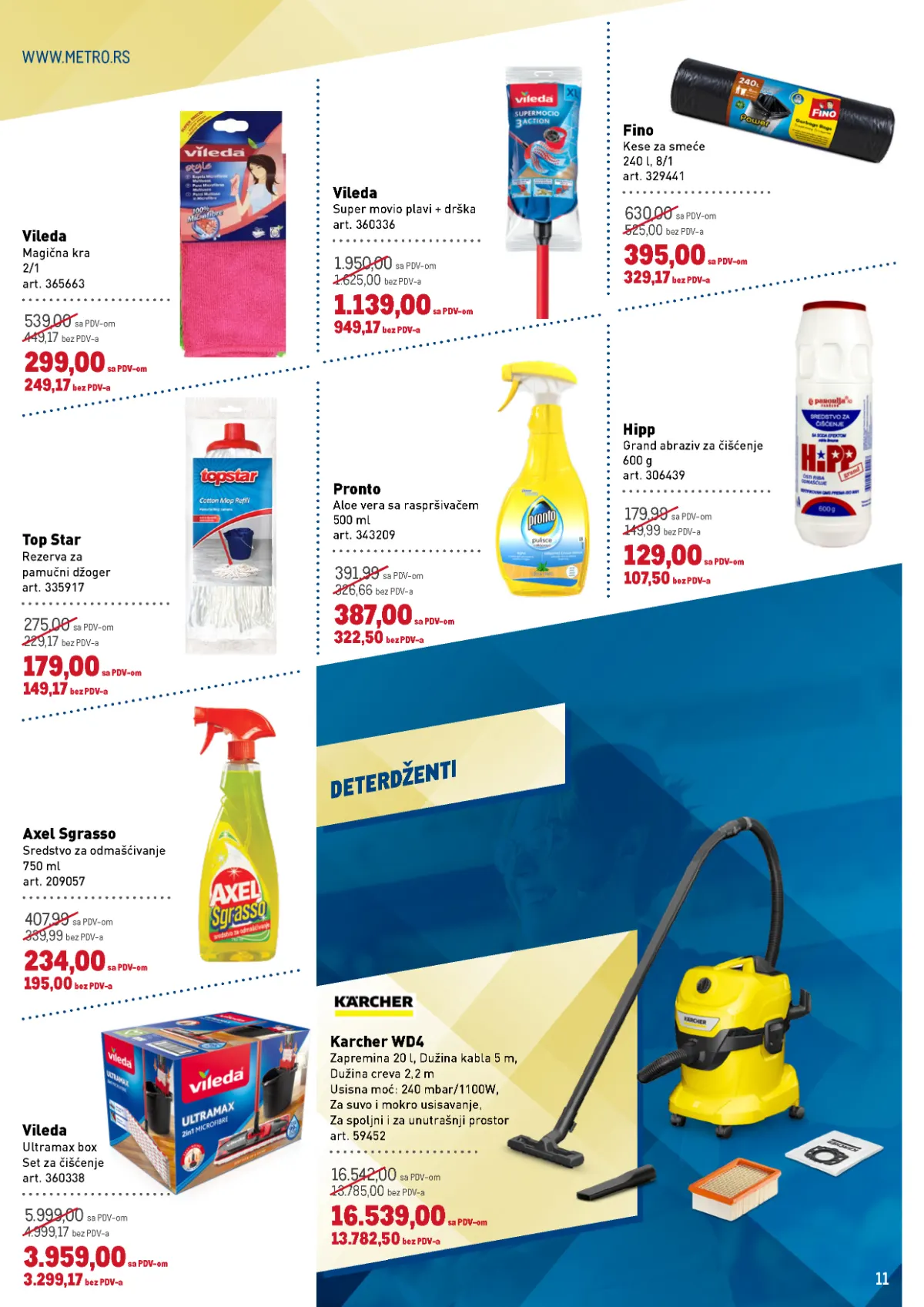 METRO katalog, strana 11 – Vileda pribor za čišćenje, kese za smeće, sredstva za čišćenje i Karcher usisivač
