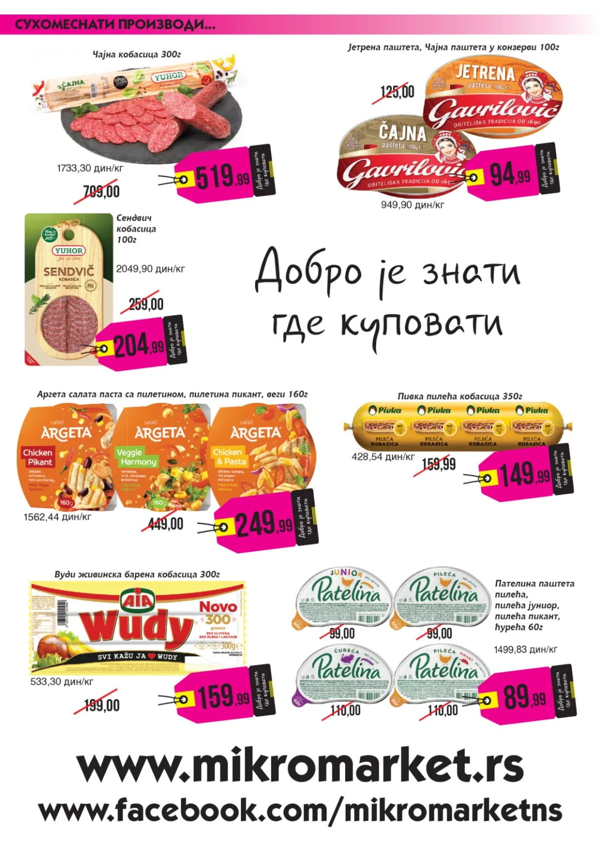 Mikromarket katalog do 30.09.2026. – Yuhor kobasice, Gavrilović paštete, Argeta, Pivka i Wudy na akciji