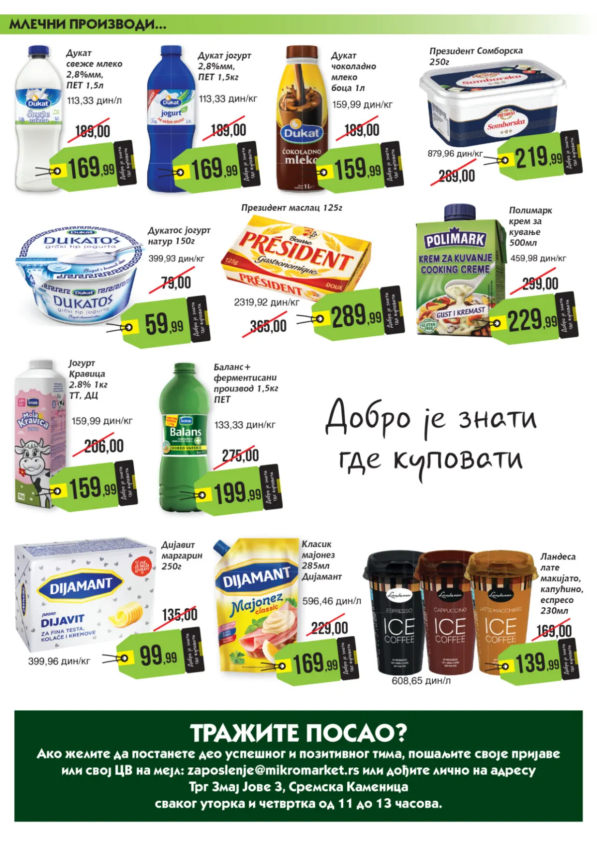 Mikromarket katalog strana 2 – Dukat dugotrajno mleko 169,99 din, President maslac 289,99 din i drugi mlečni proizvodi