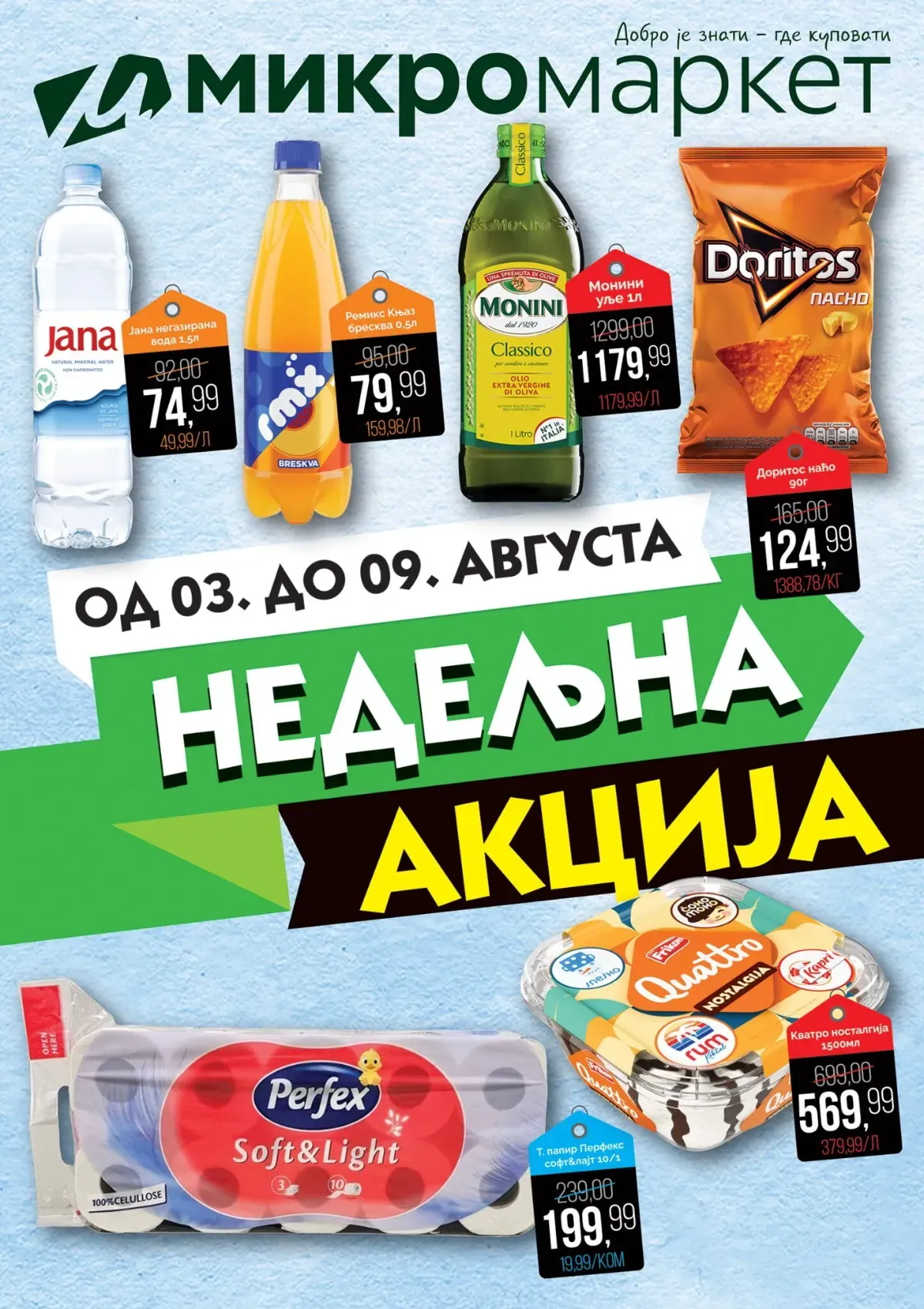 Mikromarket nedeljna akcija do 09.08.2026. – prehrana, piće i proizvodi za domaćinstvo po akcijskim cenama