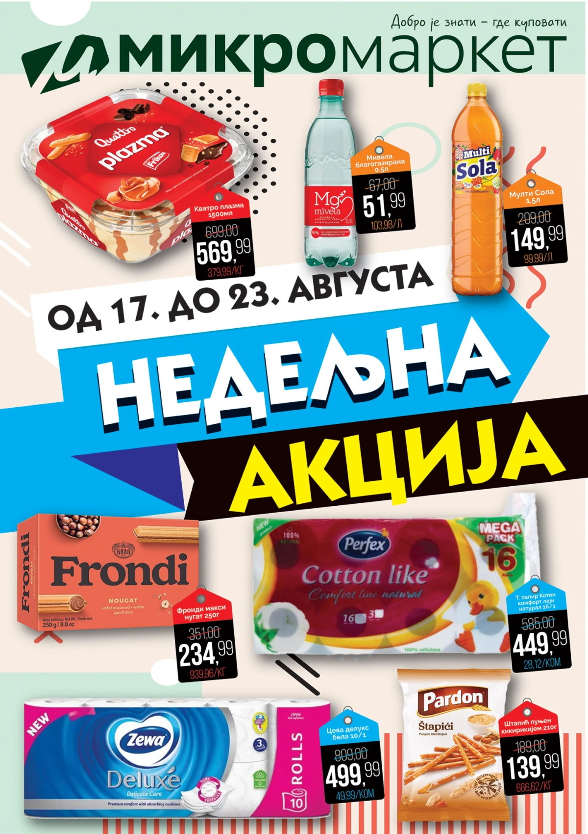 Mikromarket nedeljna akcija od 17. do 23.08.2026. – Plazma, Frondi, Mivela, Multi Sola, Perfex i Zewa po sniženim cenama