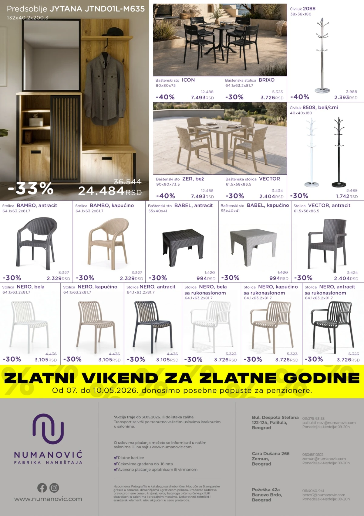 Numanović baštenski nameštaj predsoblje akcija katalog Maj 2026