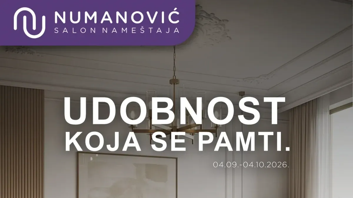 Numanović katalog od 04.09. do 04.10.2026. donosi popuste do 52% na ugaone garniture, krevete, fotelje, stolove, stolice, plakare i drugi nameštaj za dom.