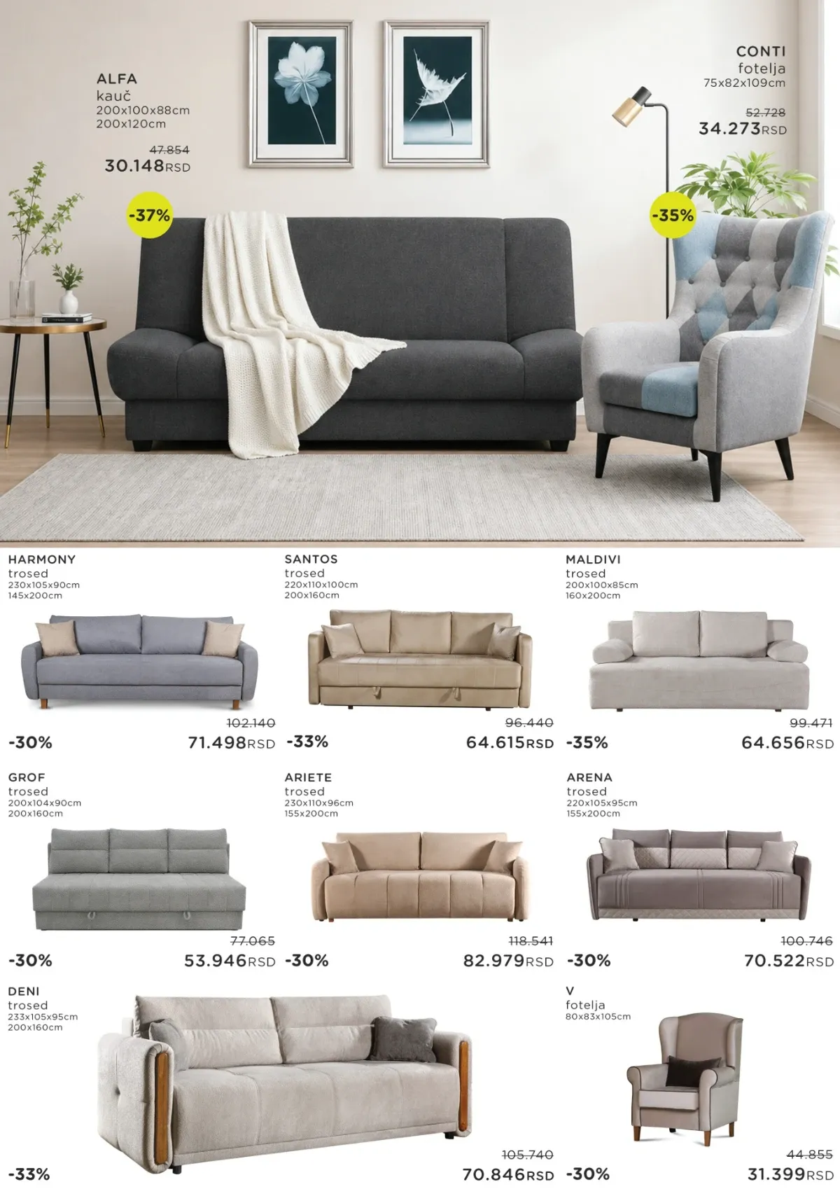 Numanović katalog – kauči, trosedi i fotelje sniženi do 37%.