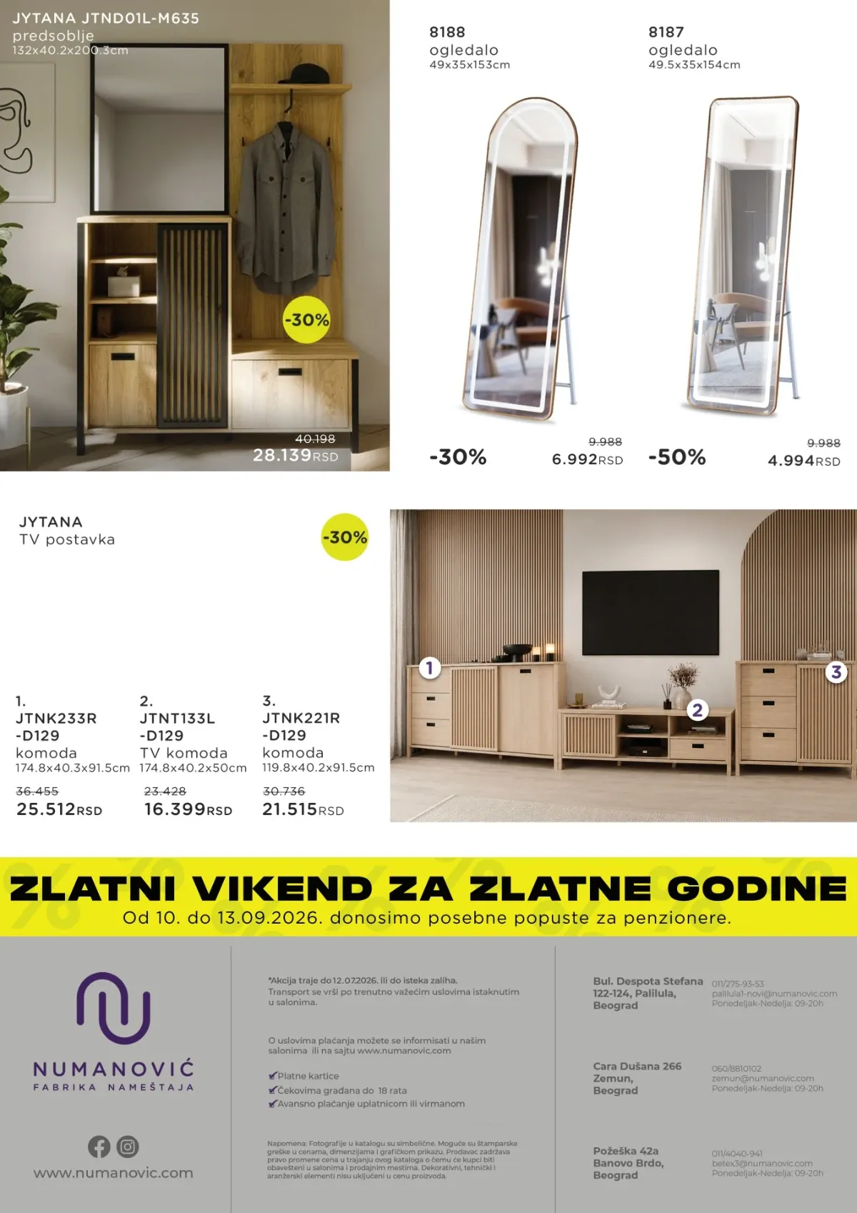 Numanović katalog – predsoblje, TV komode i ogledala na sniženju do 50%.