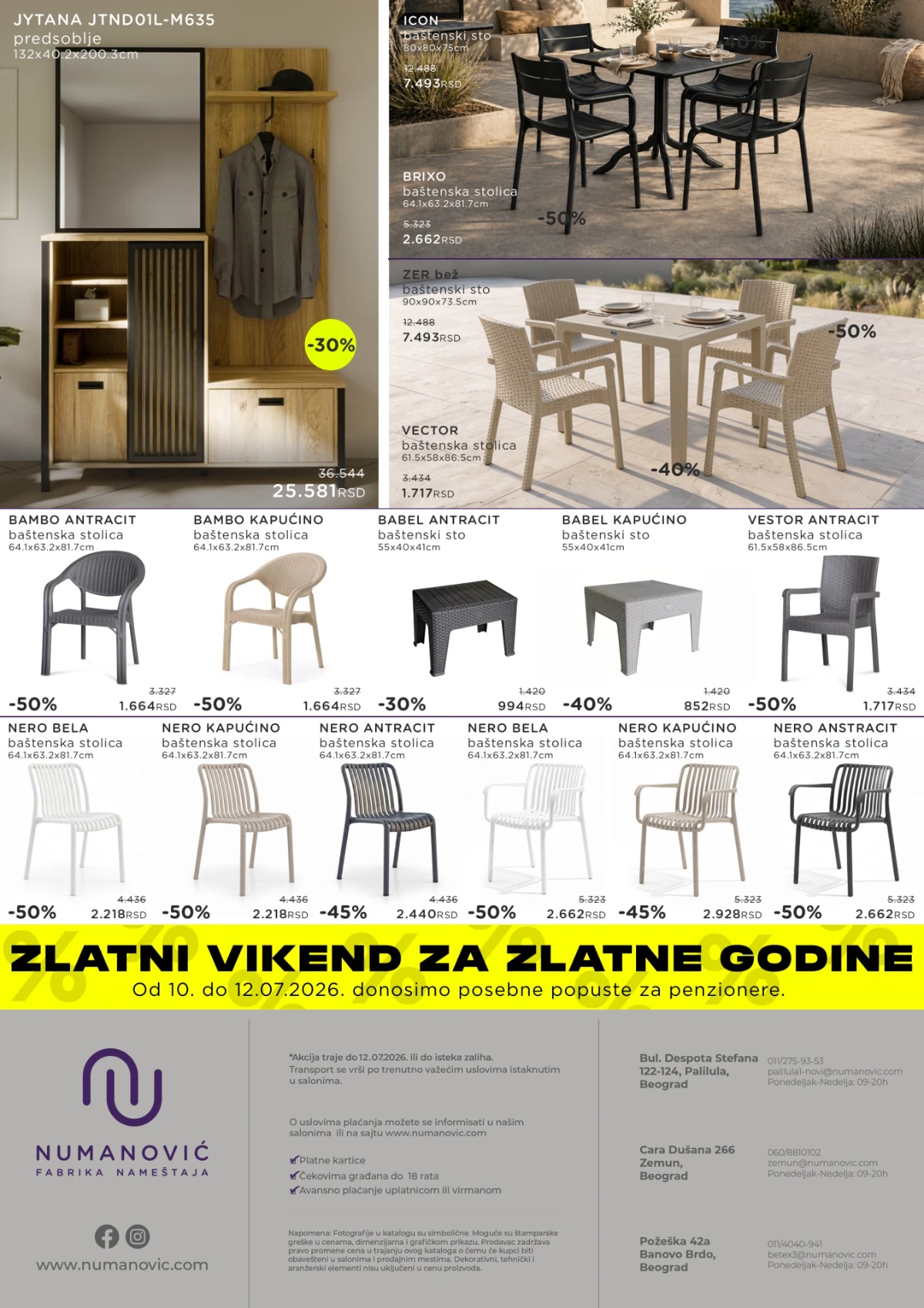 Numanović katalog strana 10 – predsoblja, baštenski stolovi i baštenske stolice