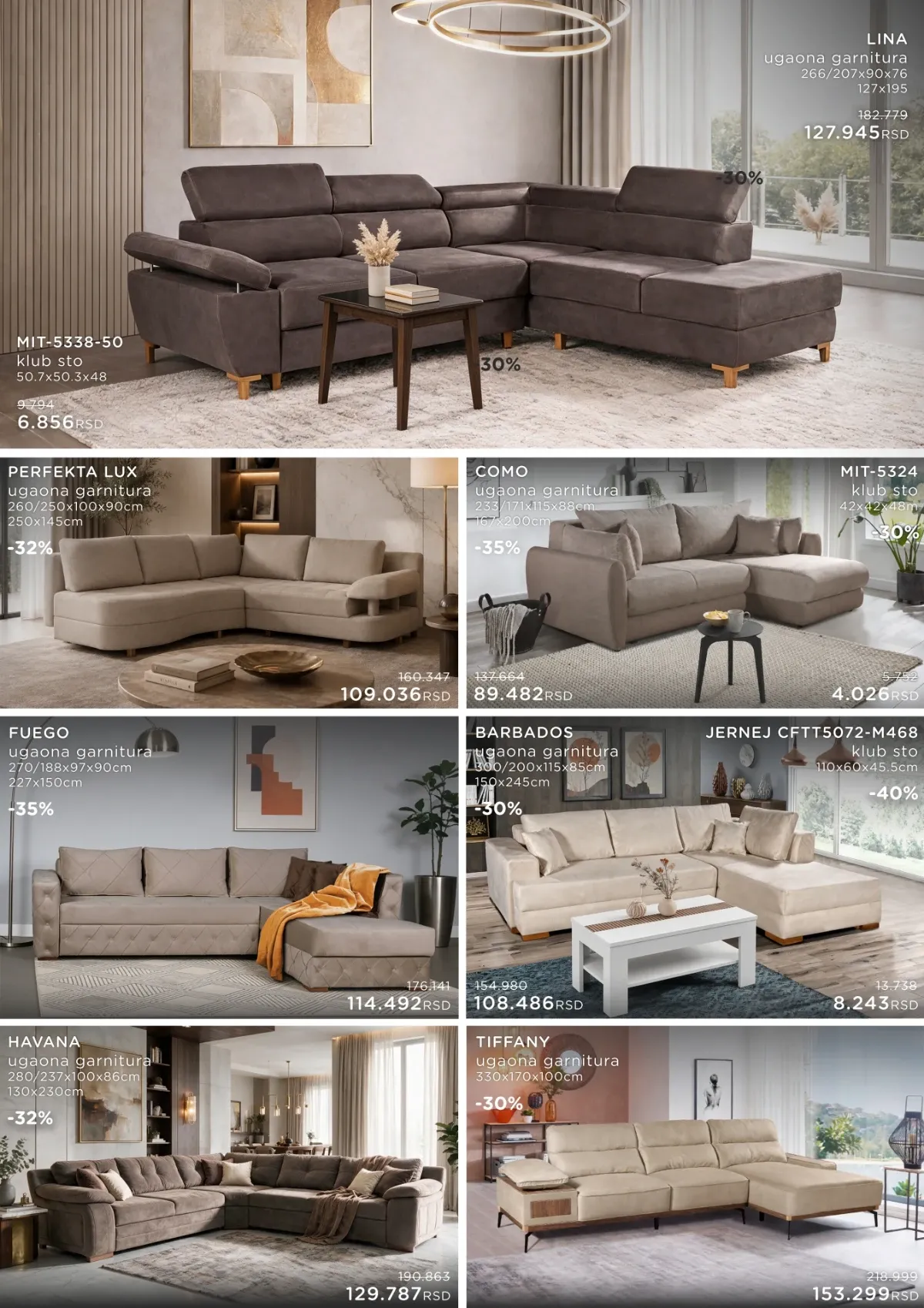 Numanović katalog do 31.08.2026. strana 2 – ugaone garniture Lina, Como, Barbados, Tiffany i Perfekta Lux