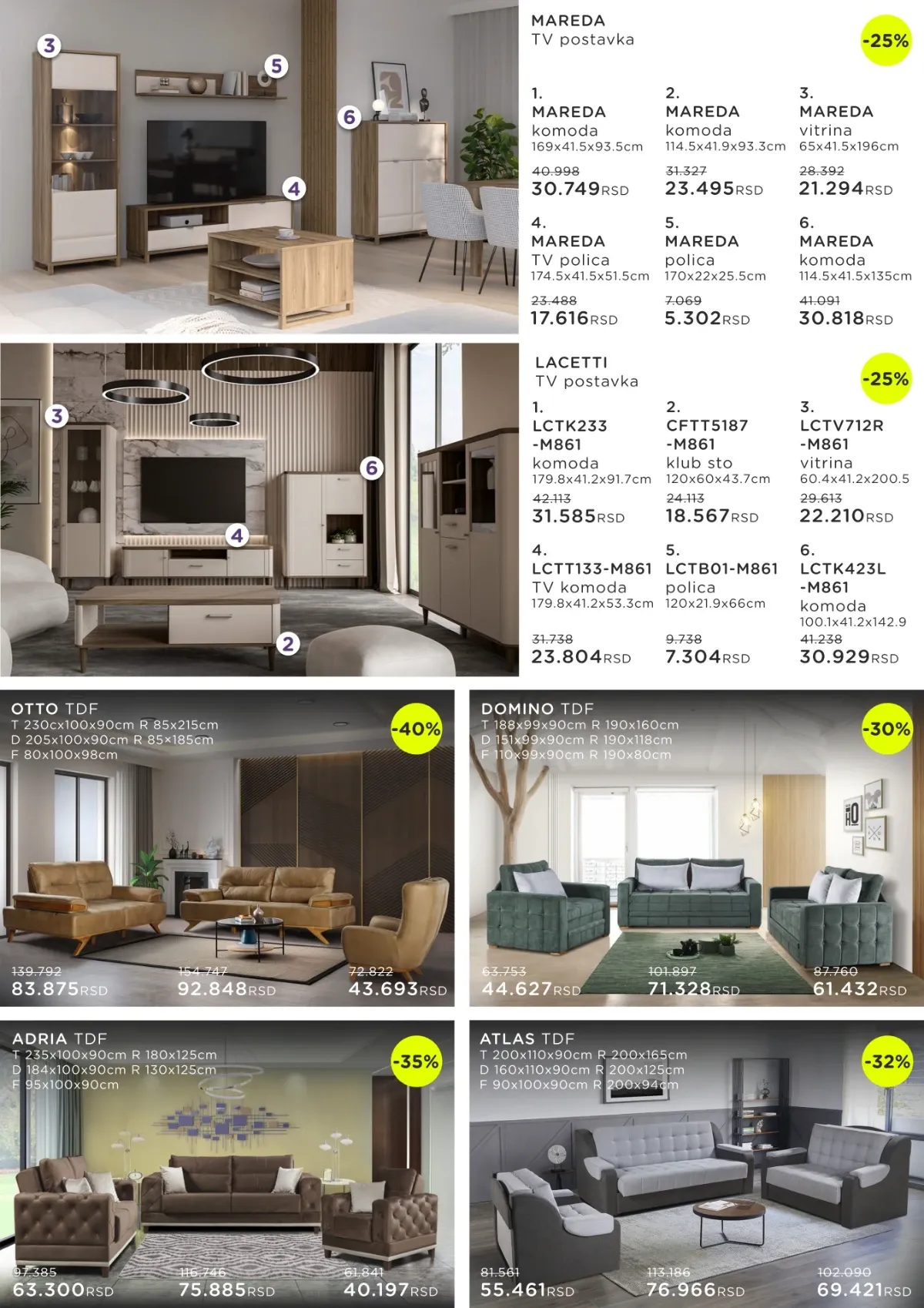 Numanović katalog do 31.08.2026. strana 4 – Mareda, Lacetti, Otto, Domino, Adria i Atlas garniture