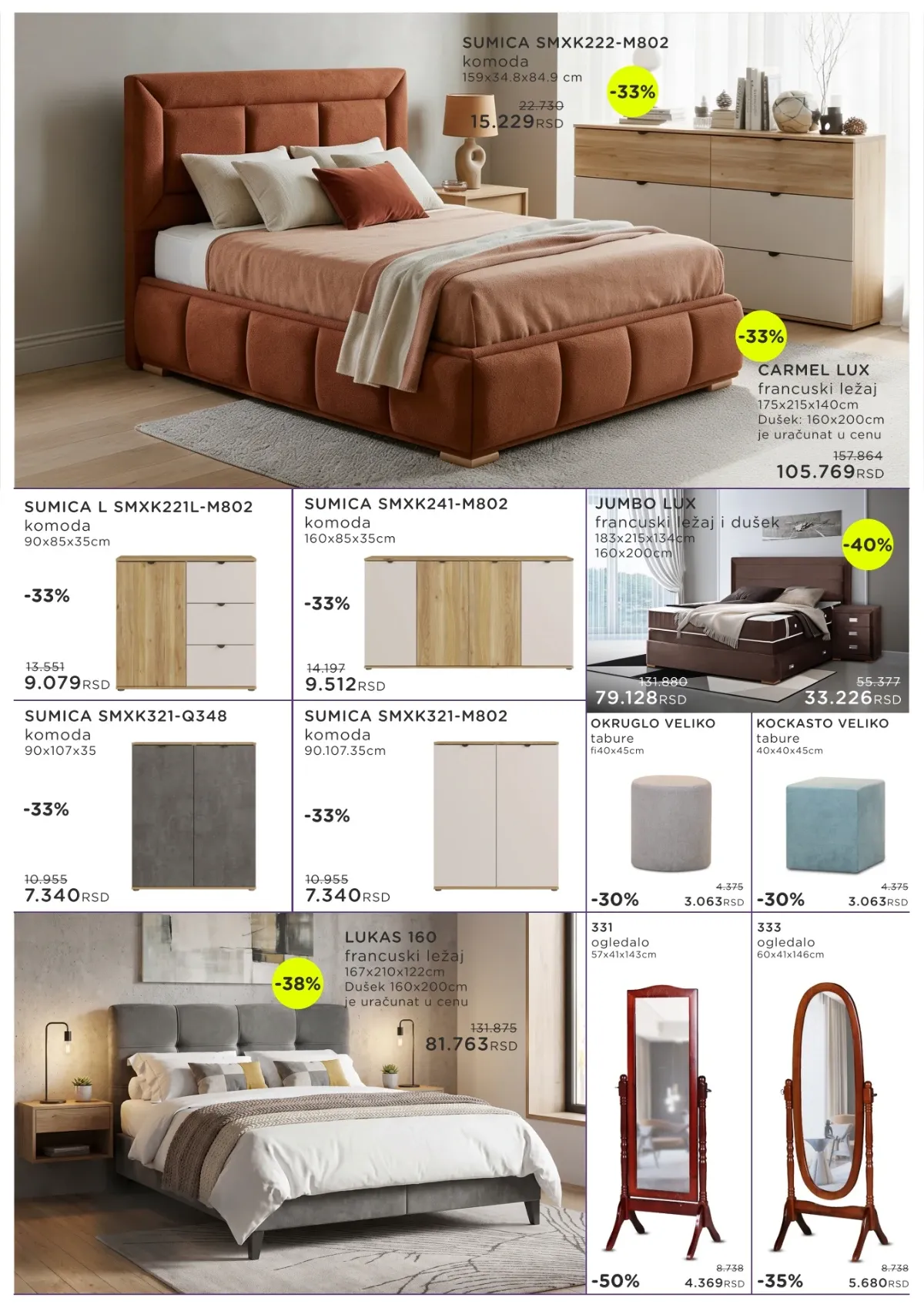 Numanović katalog do 31.08.2026. strana 7 – Carmel Lux, Jumbo Lux, Lukas 160, komode i ogledala
