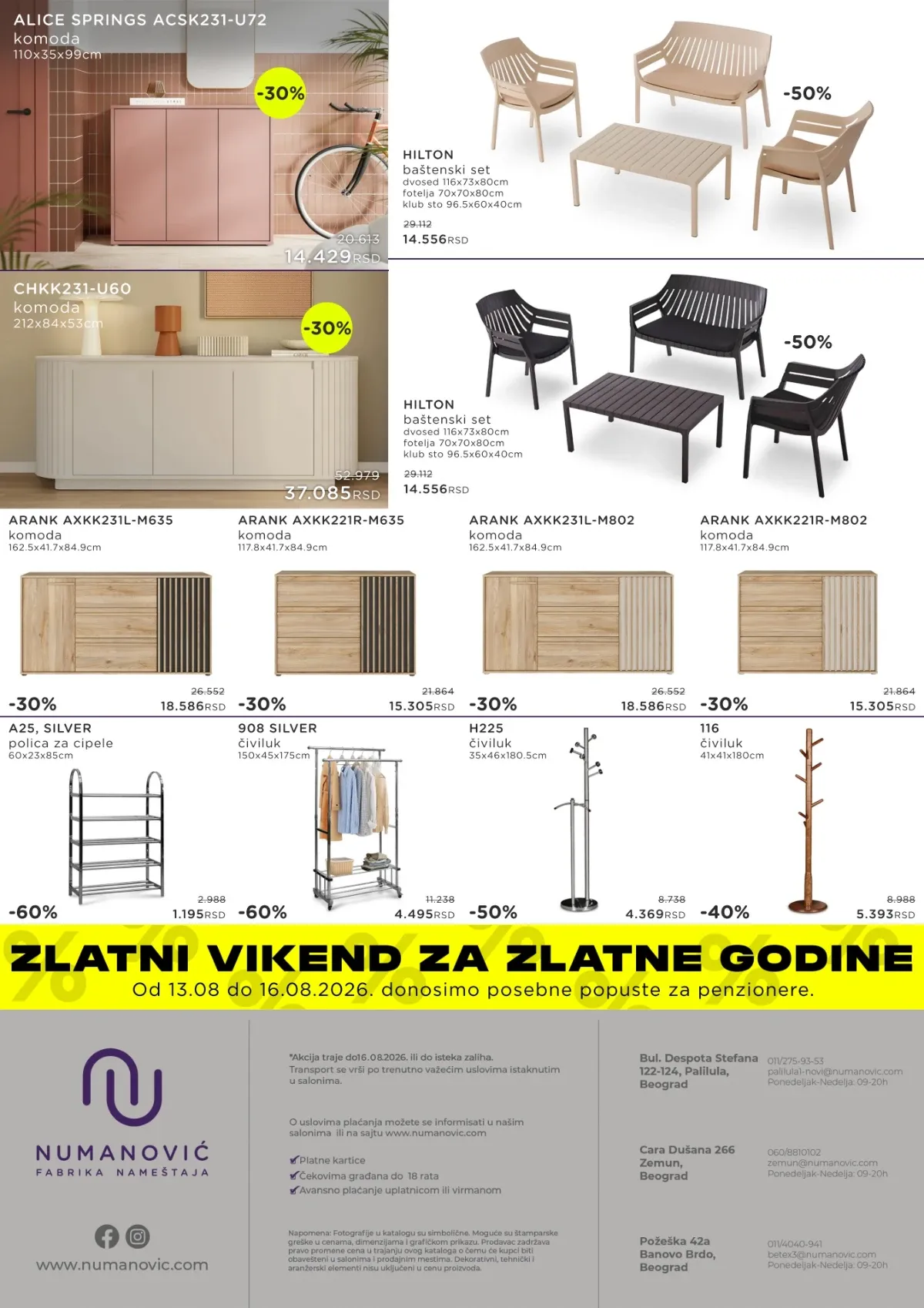 Numanović katalog do 31.08.2026. strana 10 – komode, baštenski setovi, police i čiviluci