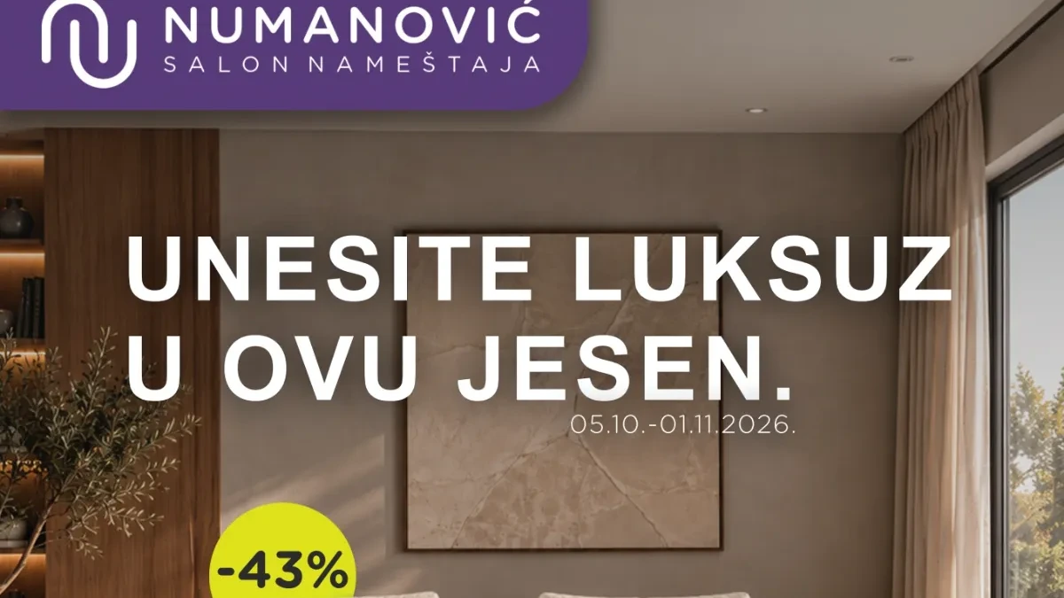 Numanović katalog od 05.10. do 01.11.2026. donosi sniženja do 60% na ugaone garniture, trosede, fotelje, stolove, stolice, krevete, ormare i drugi nameštaj za dom
