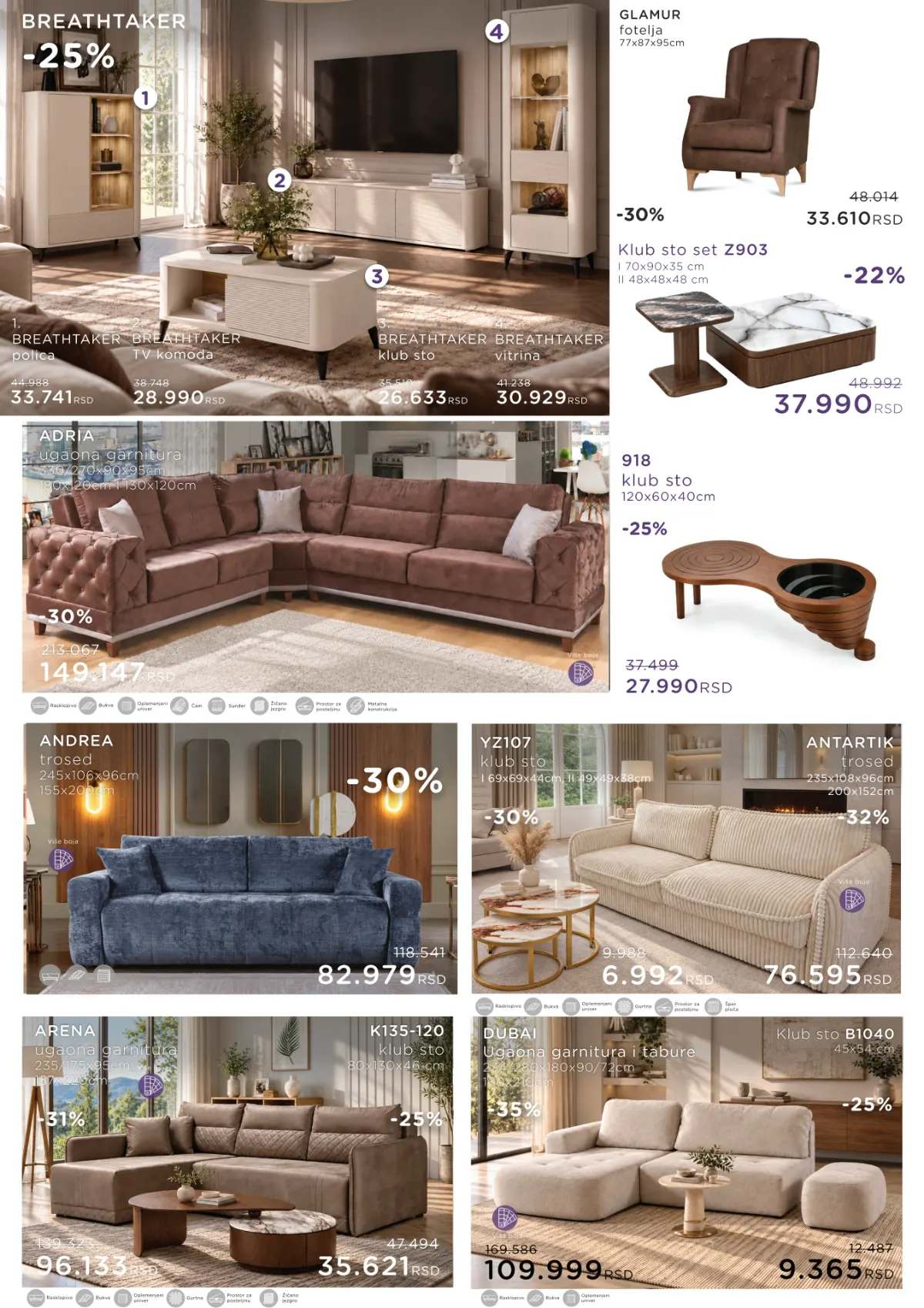 Numanović katalog 05.10–01.11.2026. – BREATHTAKER kolekcija, ADRIA, ANDREA, ANTARTIK, ARENA i DUBAI nameštaj