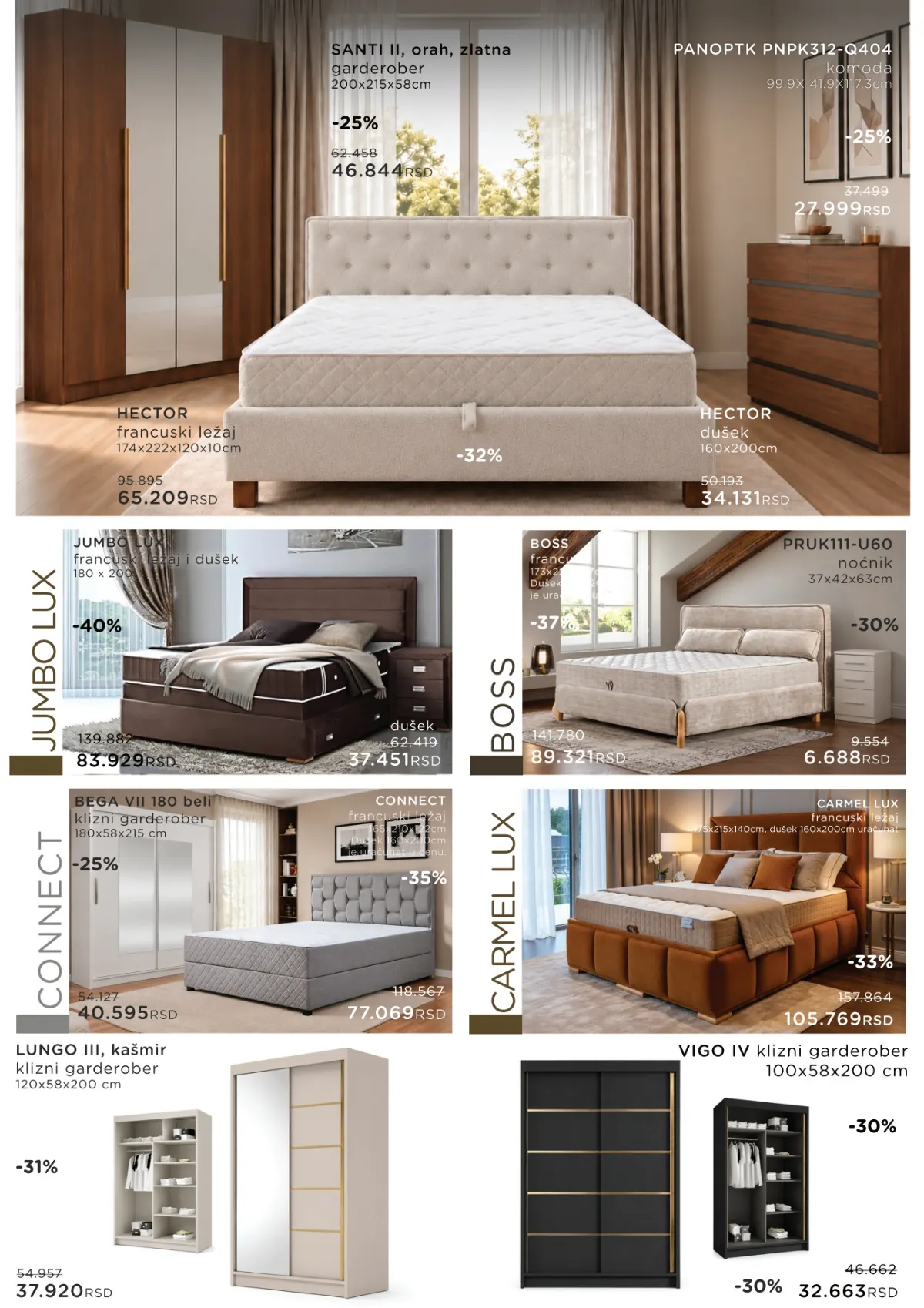Numanović katalog – HECTOR, JUMBO LUX, BOSS, CONNECT i CARMEL LUX kreveti i garderoberi