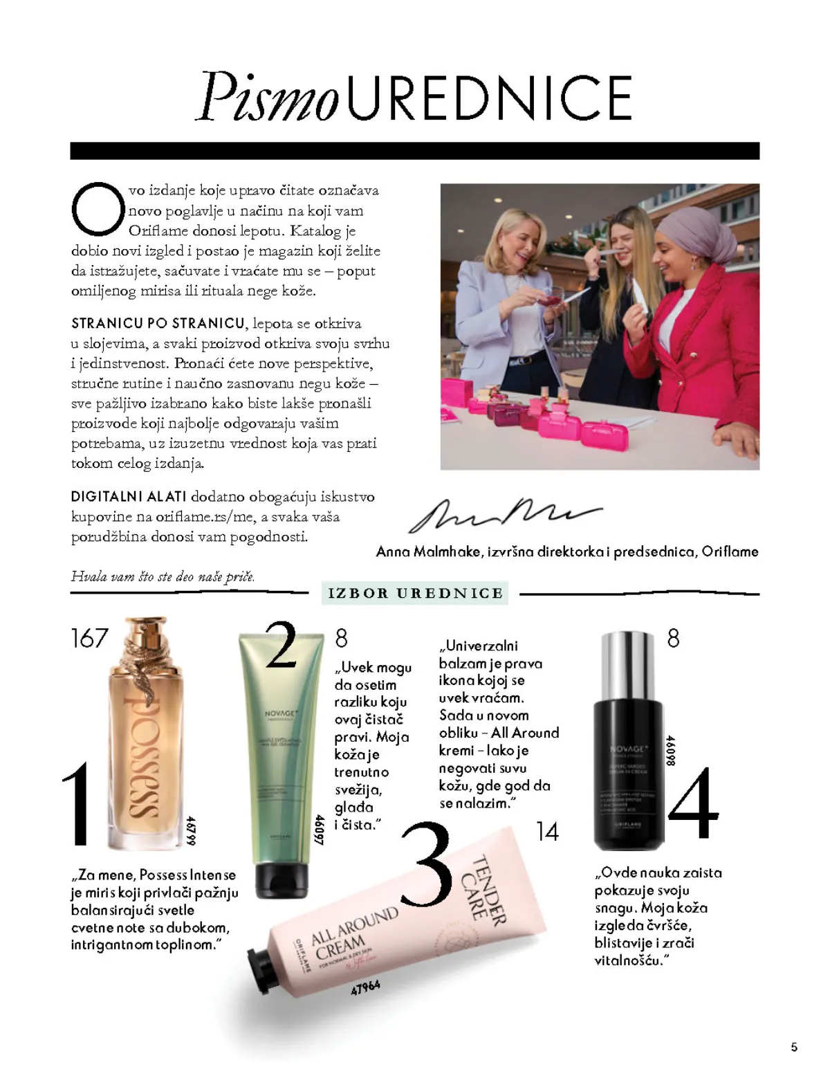 Oriflame katalog 07.10–17.11.2026, strana 5 – Uvod u novo izdanje Oriflame kataloga i izbor urednice.