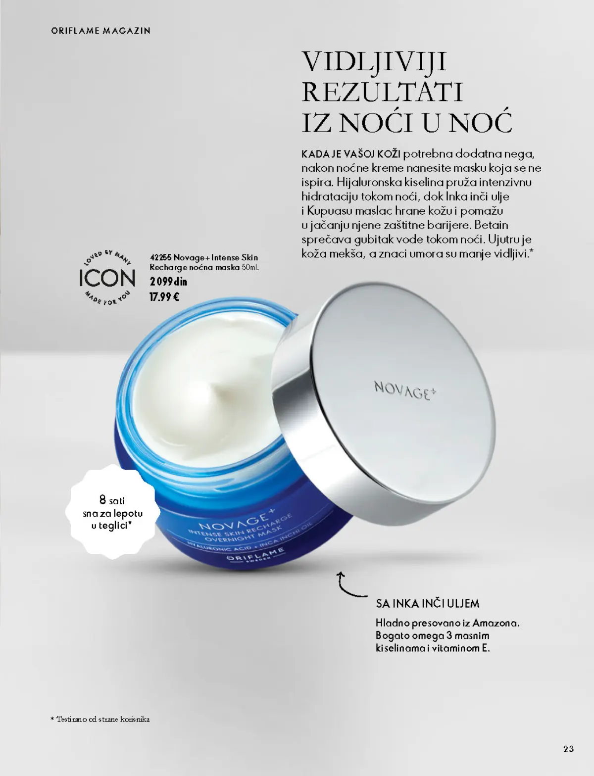 Oriflame katalog 07.10–17.11.2026, strana 23 – Novage+ Intense Skin Recharge noćna maska 50 ml