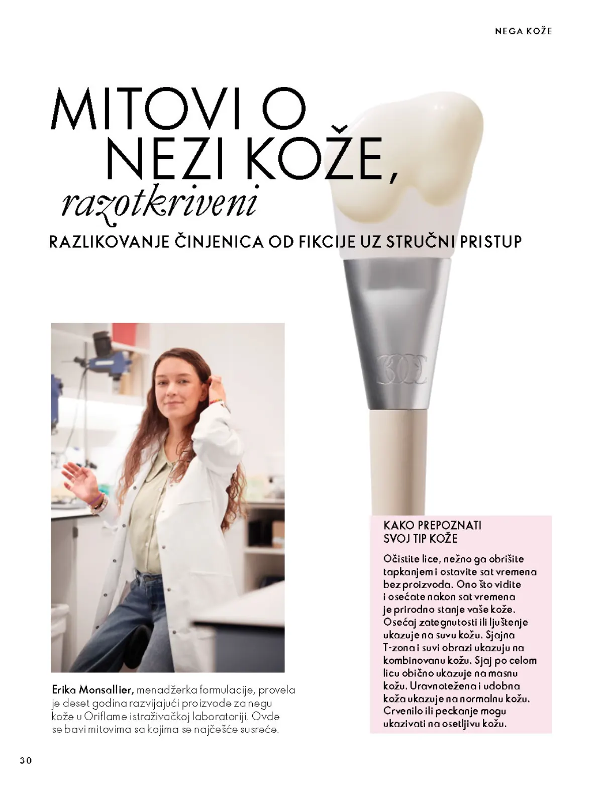 Oriflame katalog 07.10–17.11.2026, strana 30 – Kako prepoznati tip kože: pregled iz kataloga.