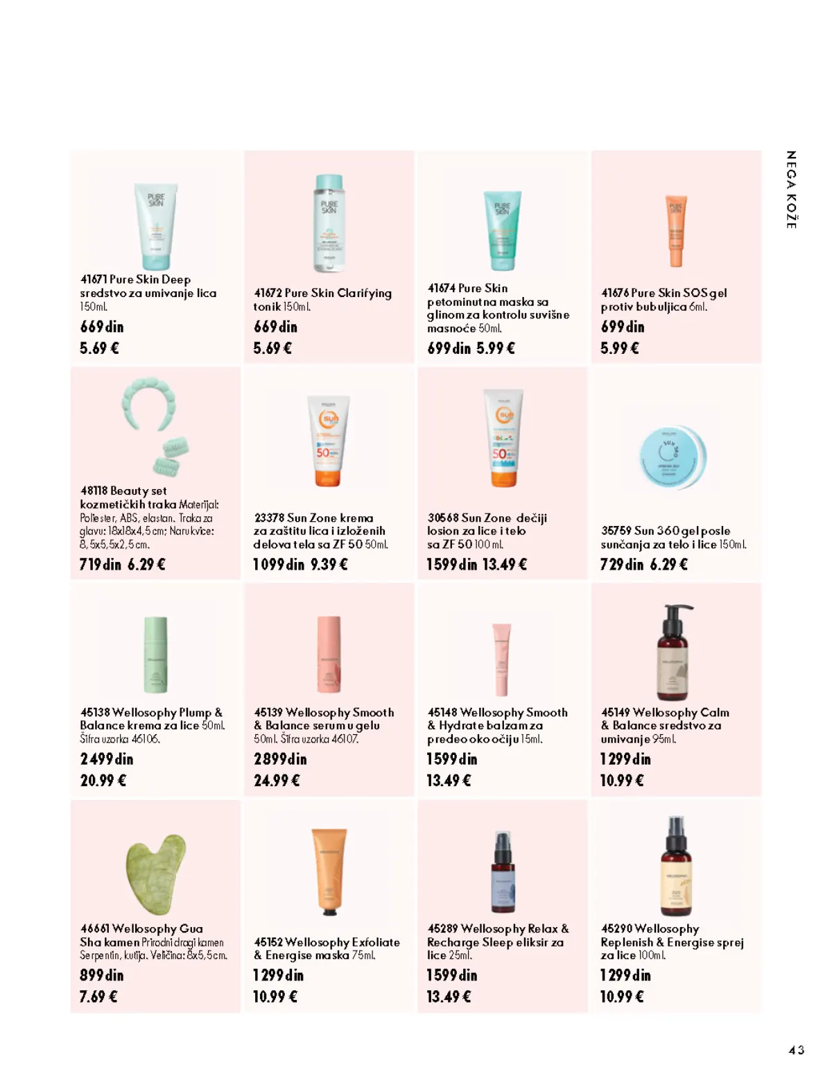 Oriflame katalog 07.10–17.11.2026, strana 43 – Pure Skin Deep sredstvo za umivanje lica 150 ml; Pure Skin Clarifying tonik 150 ml