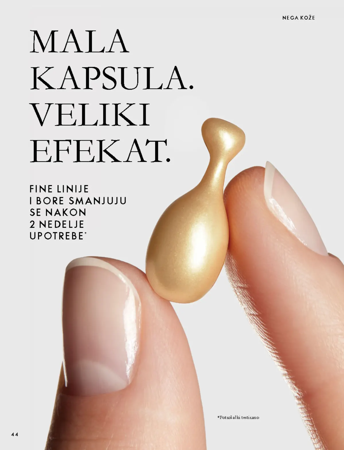 Oriflame katalog 07.10–17.11.2026, strana 44 – Predstavljanje Novage+ Intense uljanih kapsula za lice.