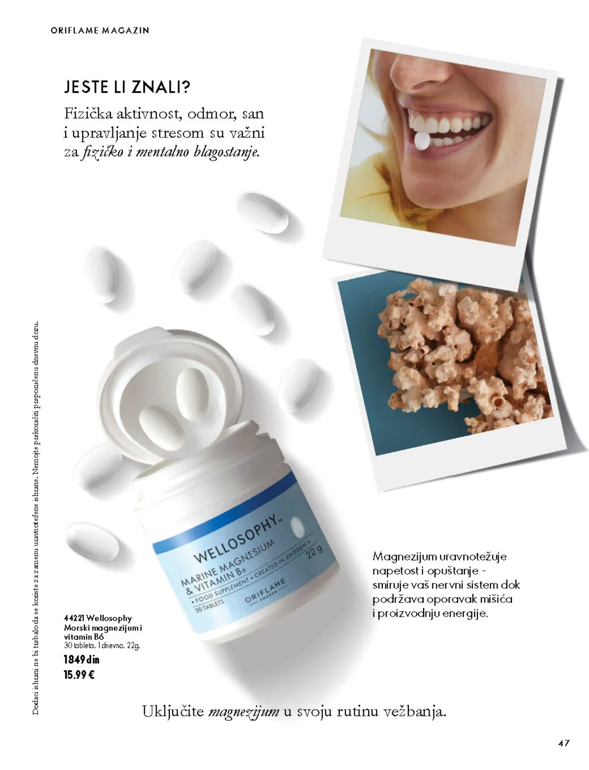 Oriflame katalog 07.10–17.11.2026, strana 47 – Wellosophy Morski magnezijum i vitamin B6 30 tableta