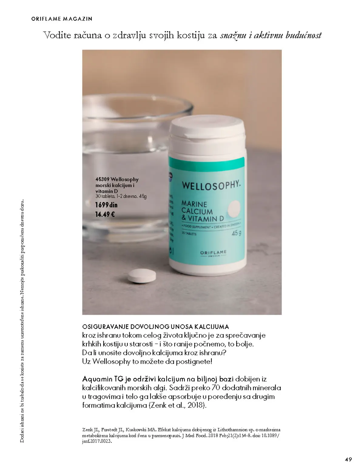 Oriflame katalog 07.10–17.11.2026, strana 49 – Wellosophy morski kalcijum i vitamin D 30 tableta